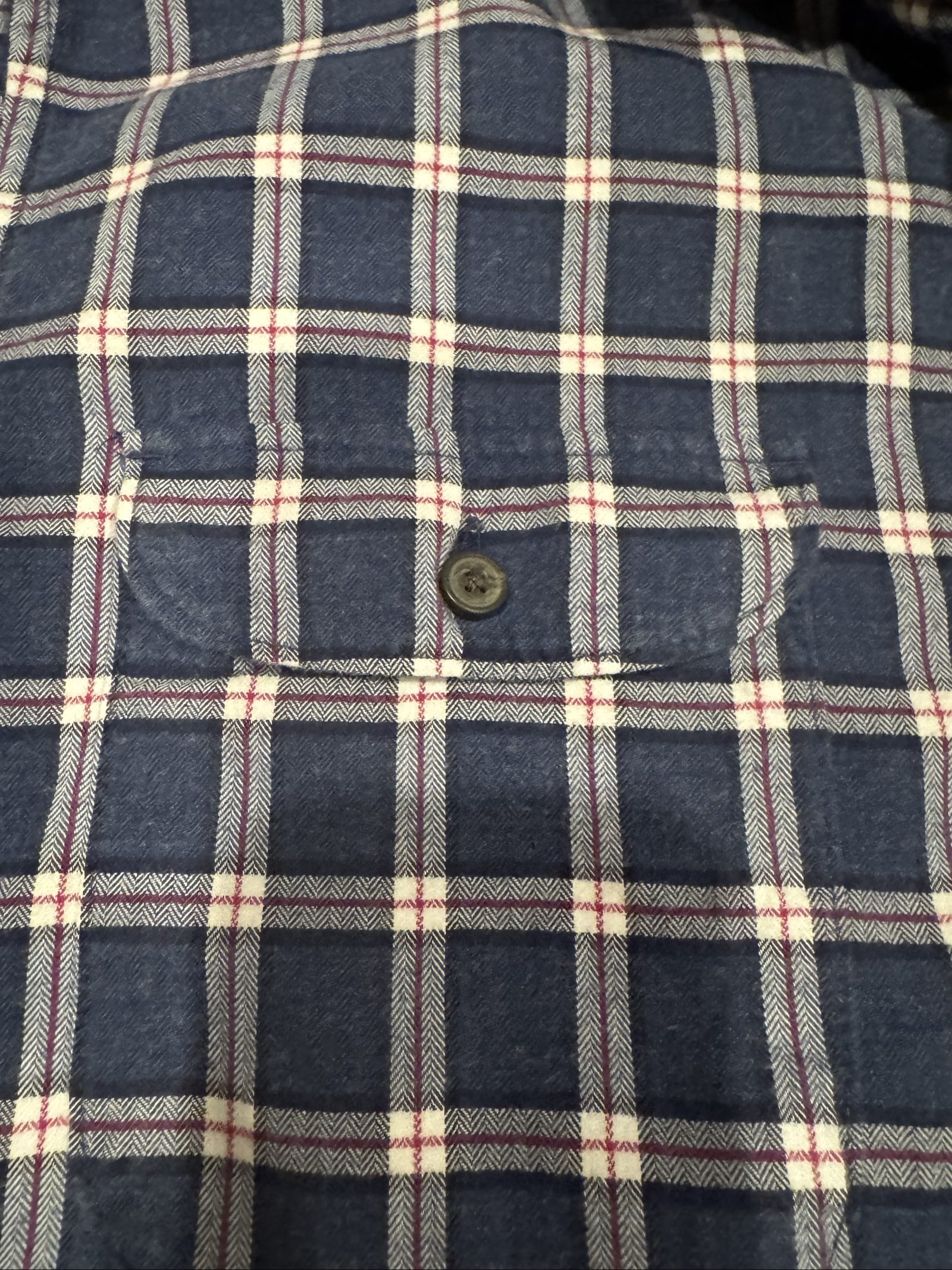 Men’s Banana Republic Luxe Flannel Untucked Slim Fit Plaid Button-Down Shirt – Navy Blue White Red – Medium image 2