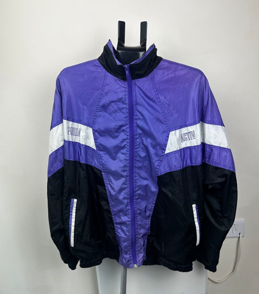 Vintage 90s Puma Activ Nylon Track Jacket Purple Black White Men’s XL