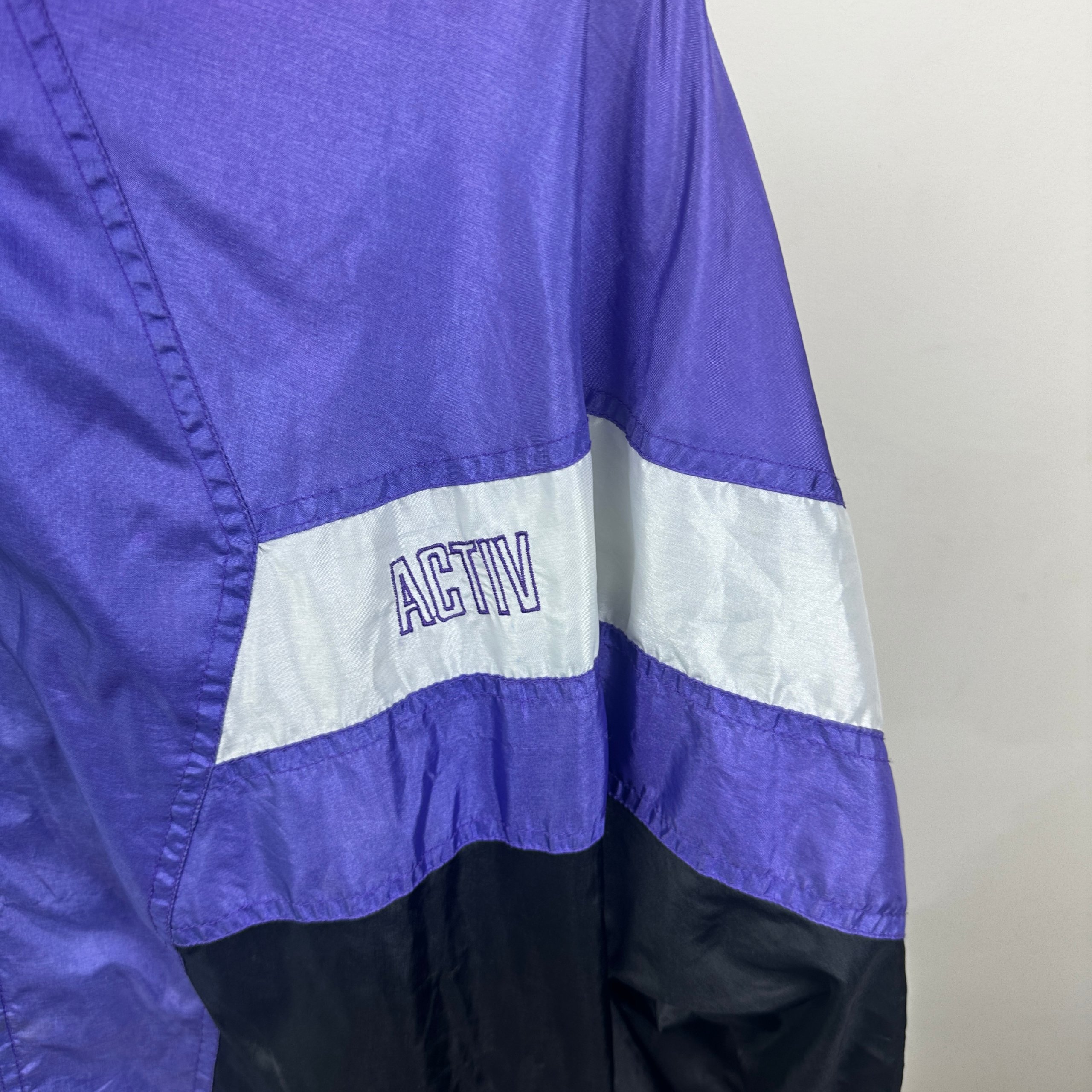 Vintage 90s Puma Activ Nylon Track Jacket Purple Black White Men’s XL image 2