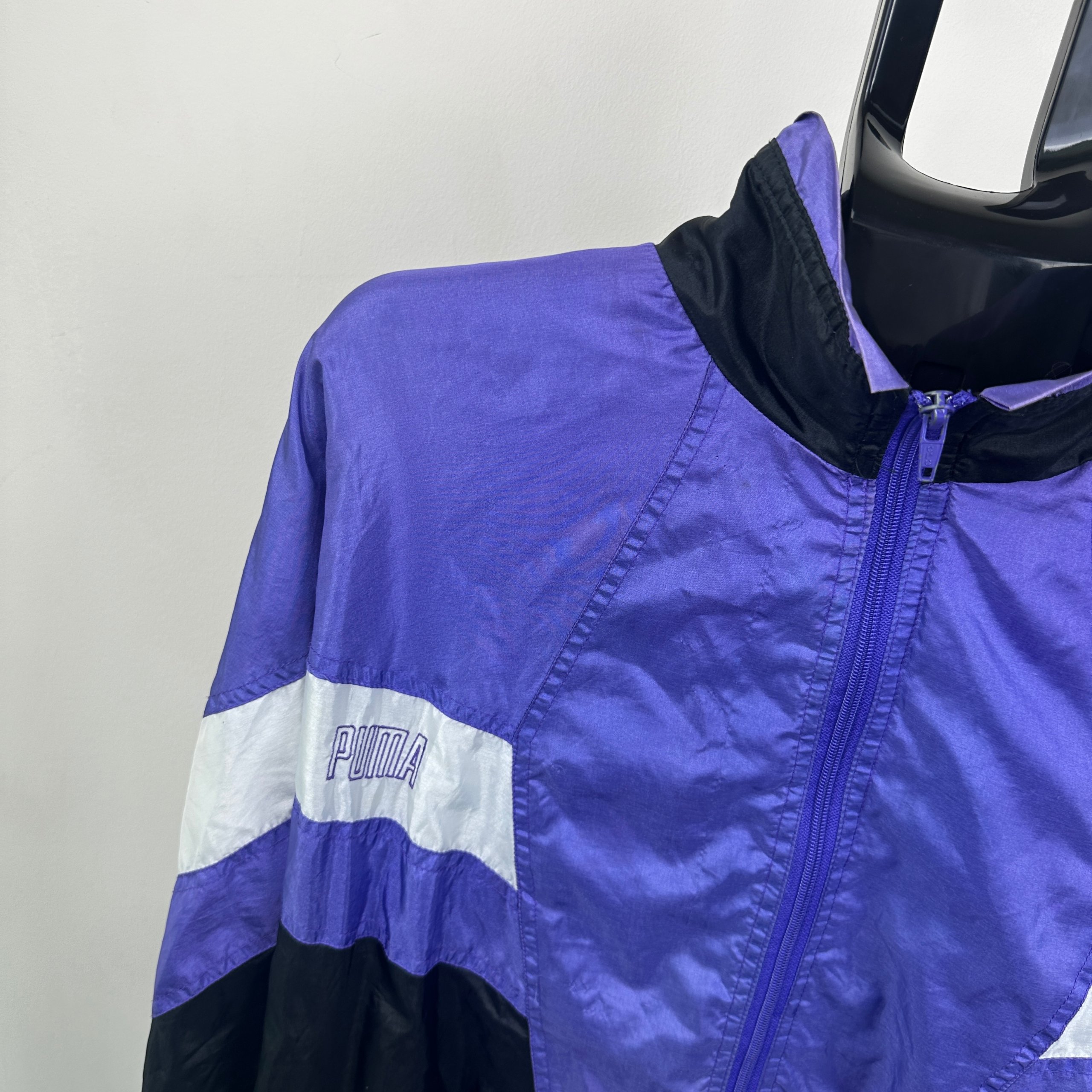Vintage 90s Puma Activ Nylon Track Jacket Purple Black White Men’s XL image 3
