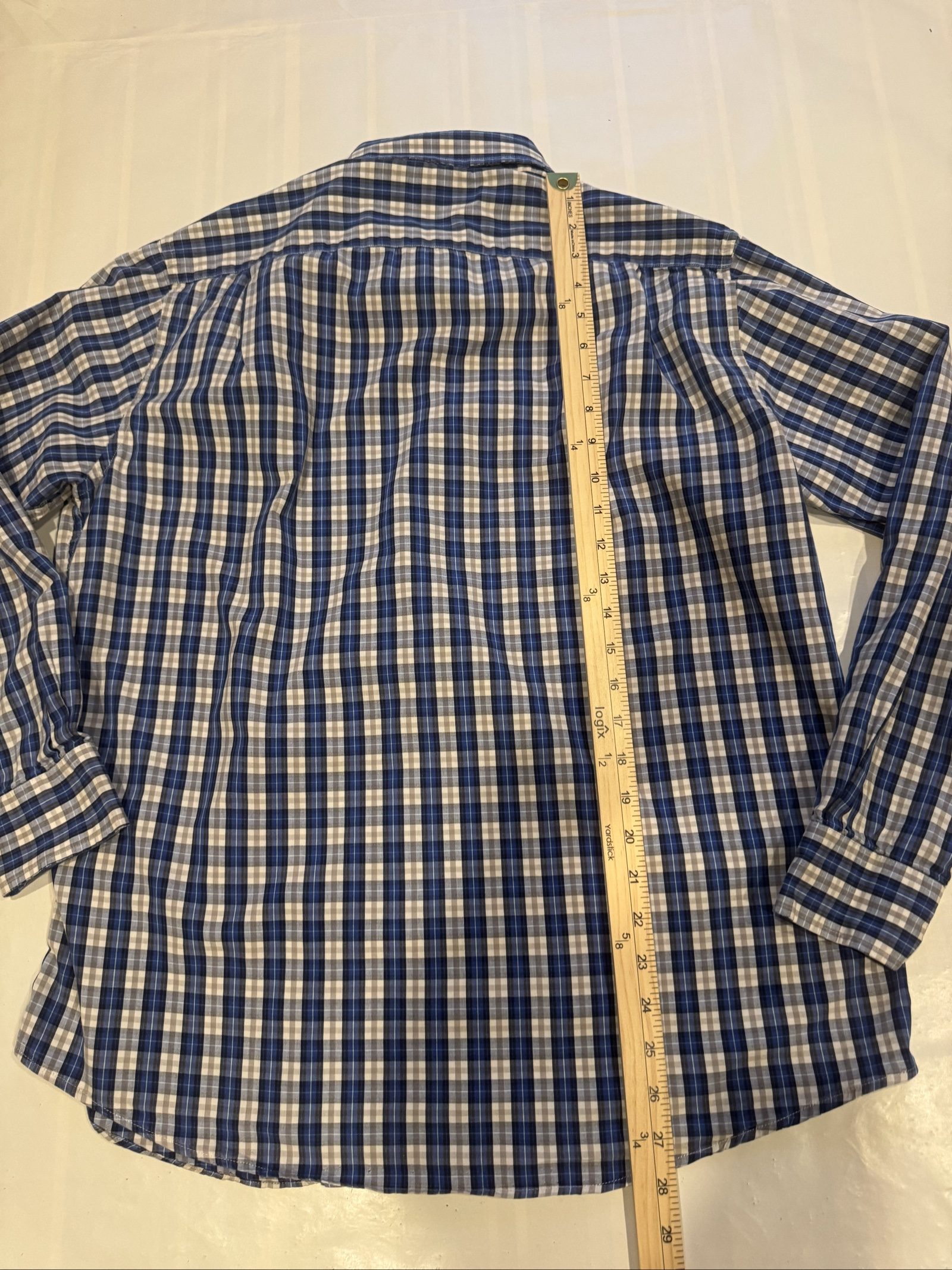 Men’s Roundtree & Yorke Trim Fit Plaid Button-Down Shirt – Blue Gray White – Large image 7