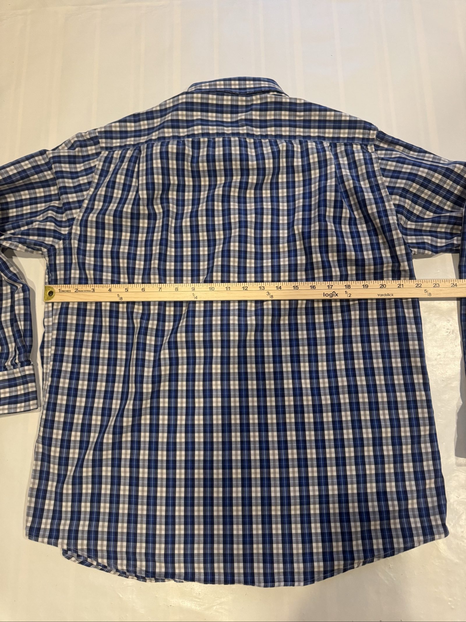 Men’s Roundtree & Yorke Trim Fit Plaid Button-Down Shirt – Blue Gray White – Large image 8