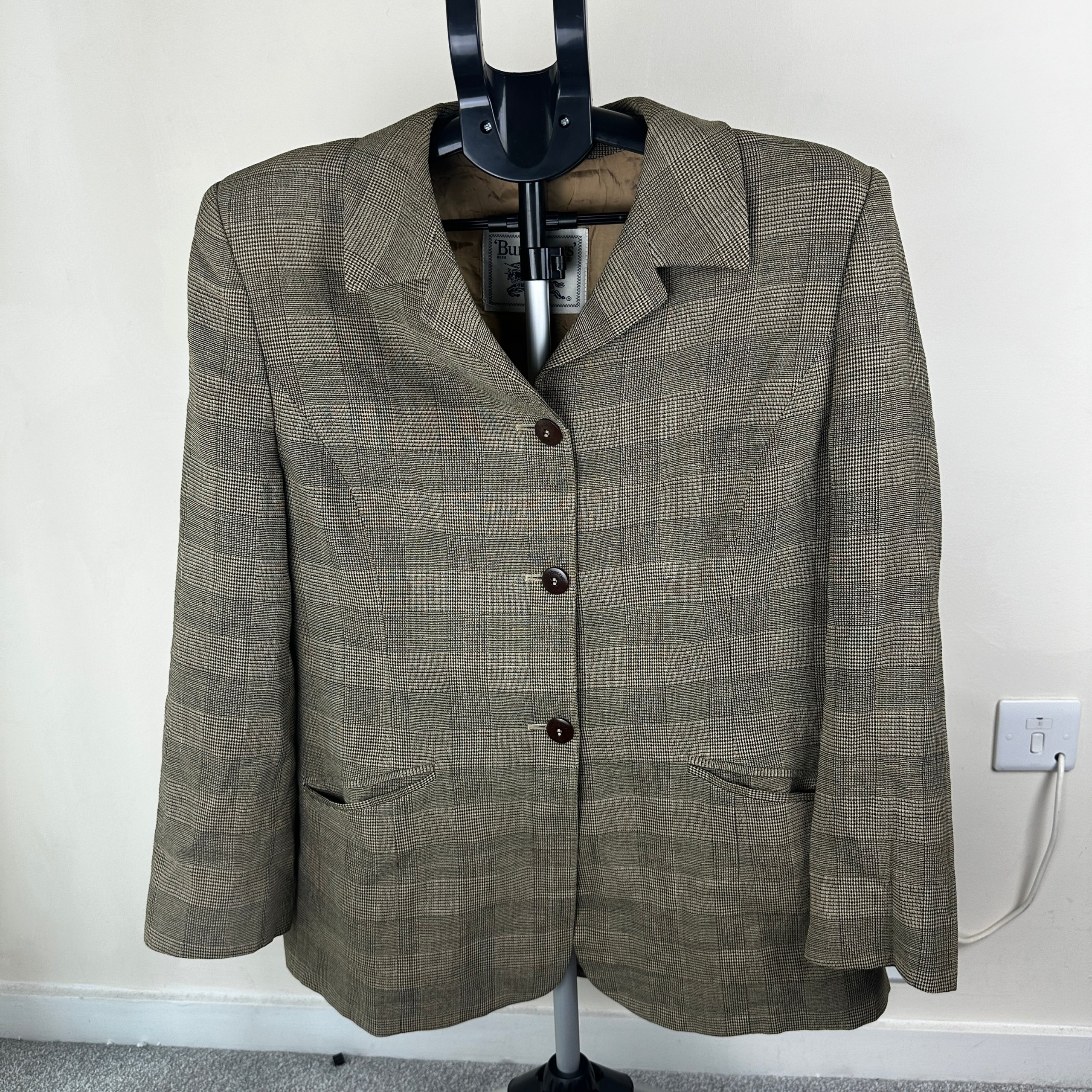 Vintage Burberrys Houndstooth Wool Blazer – Brown & Beige