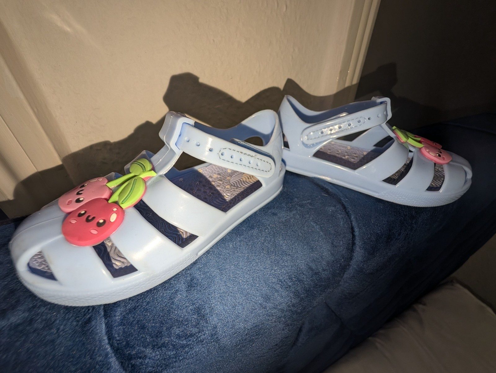 Light Blue Kids' Jelly Sandals Size 23 with Cute Cherry Charms