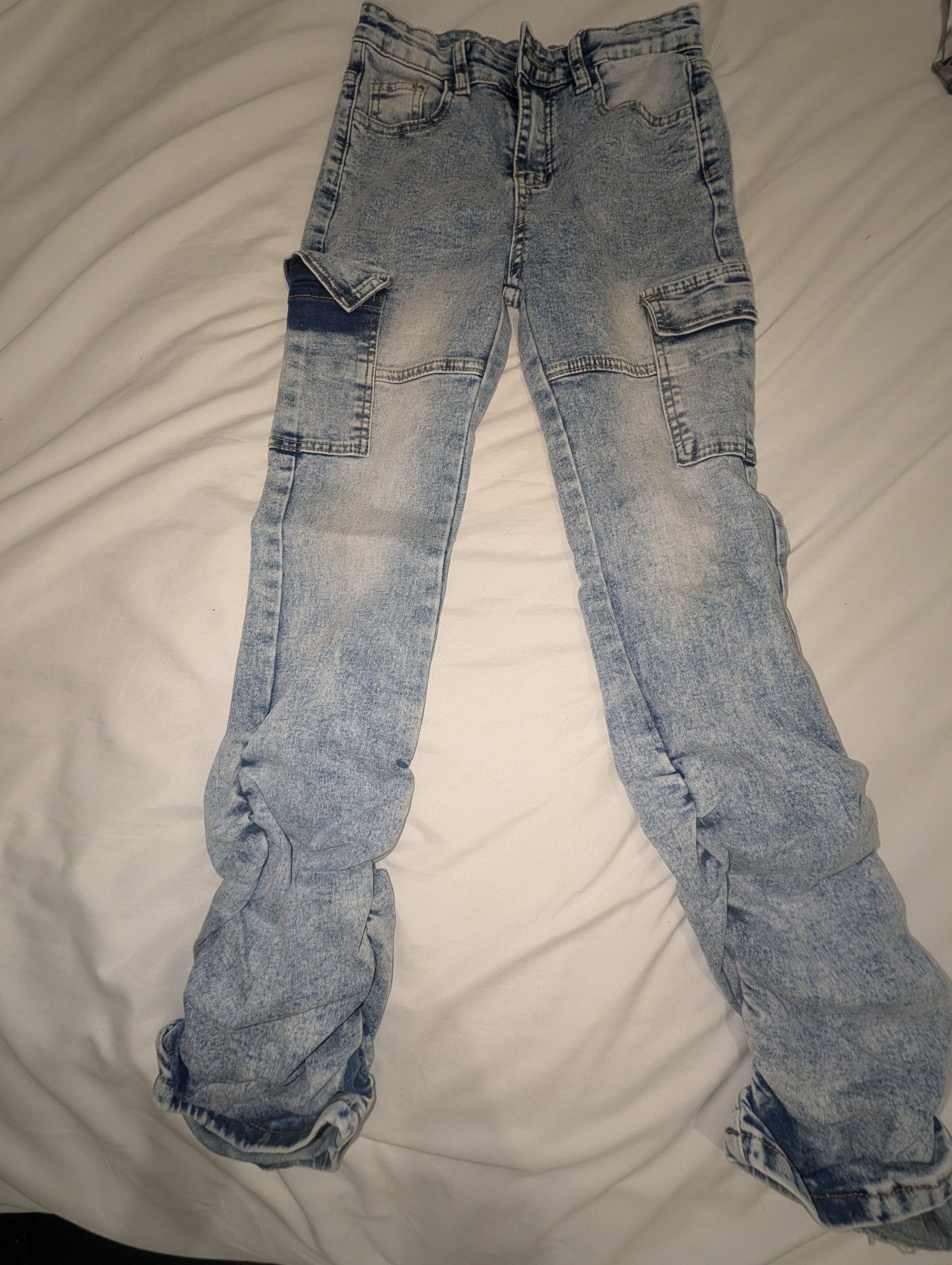 Blue Kids' Cargo Denim Jeans Size 140 72% Cotton 26% Polyester 2% Viscose