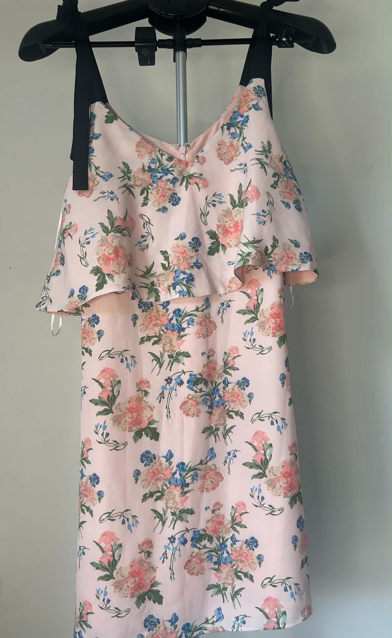 Miss Selfridge Floral Pink & Blue Summer Dress with Black Tie Straps UK6 image 2