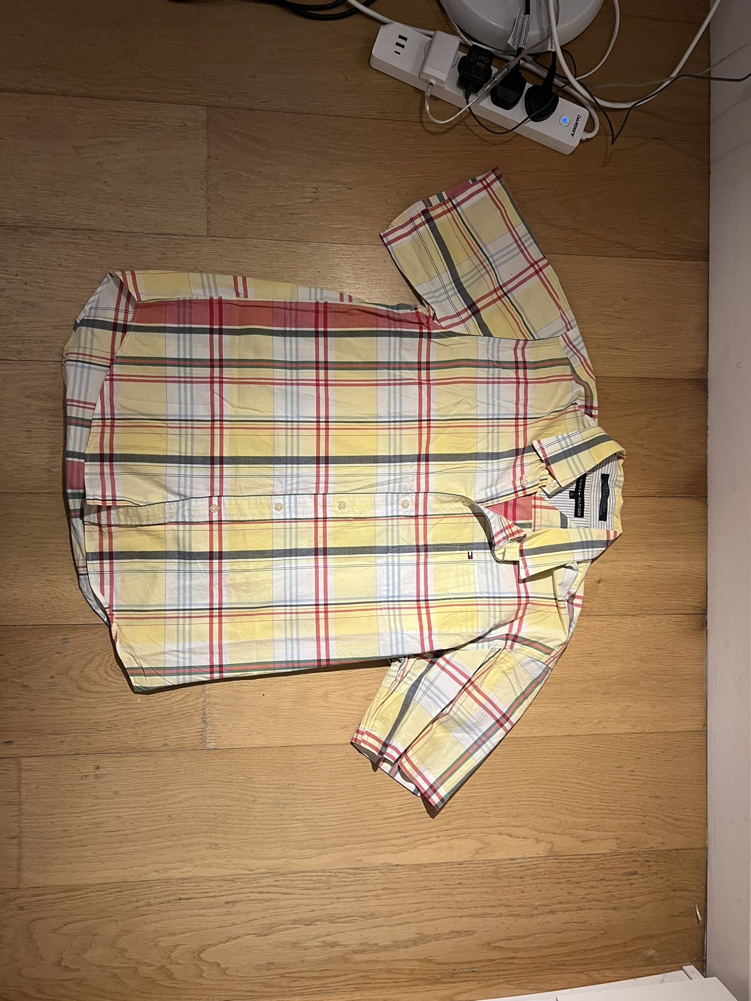 Tommy Hilfiger Yellow & Red Check Men's Shirt Large Cotton