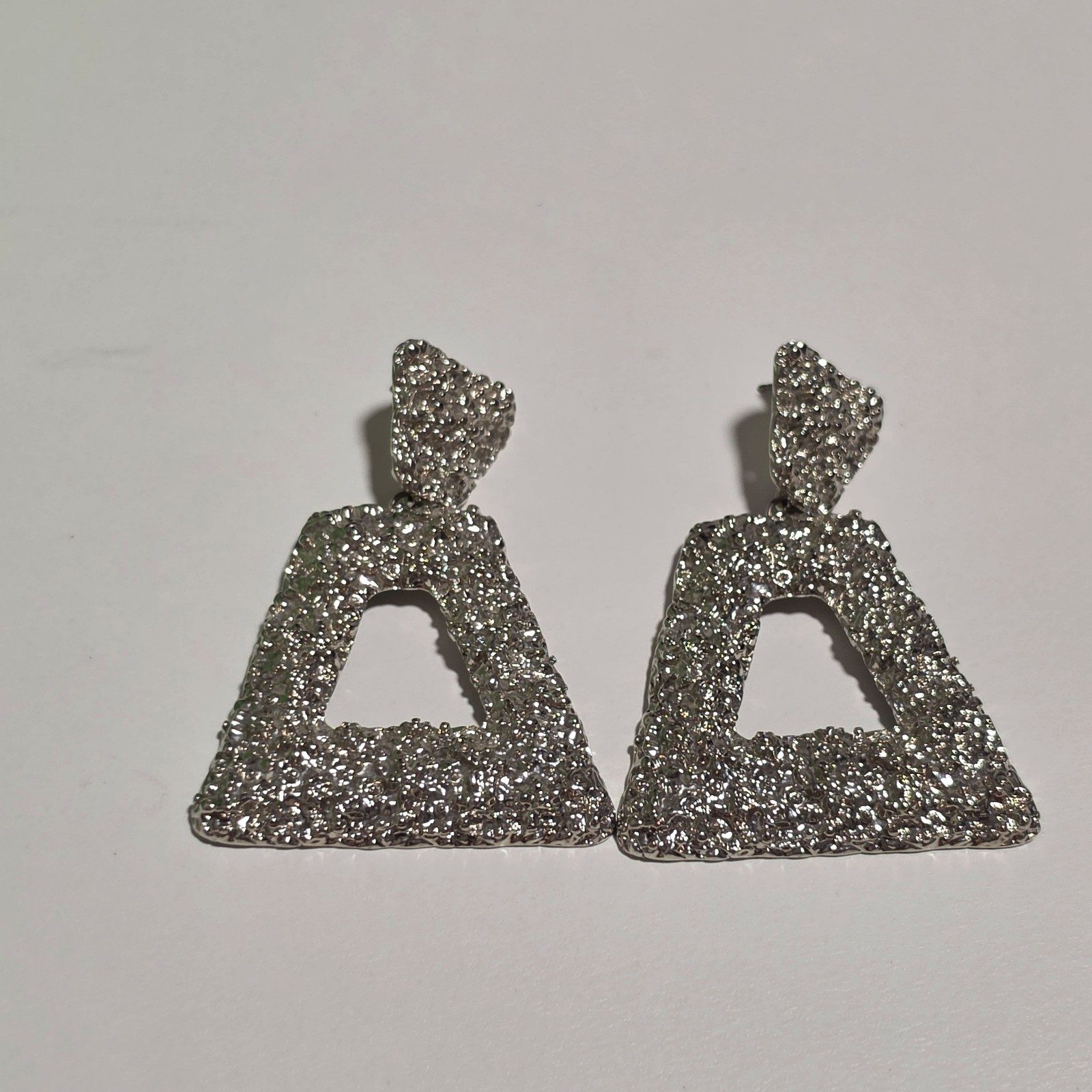 Silver Tone Textured Triangle Drop Earrings. b7