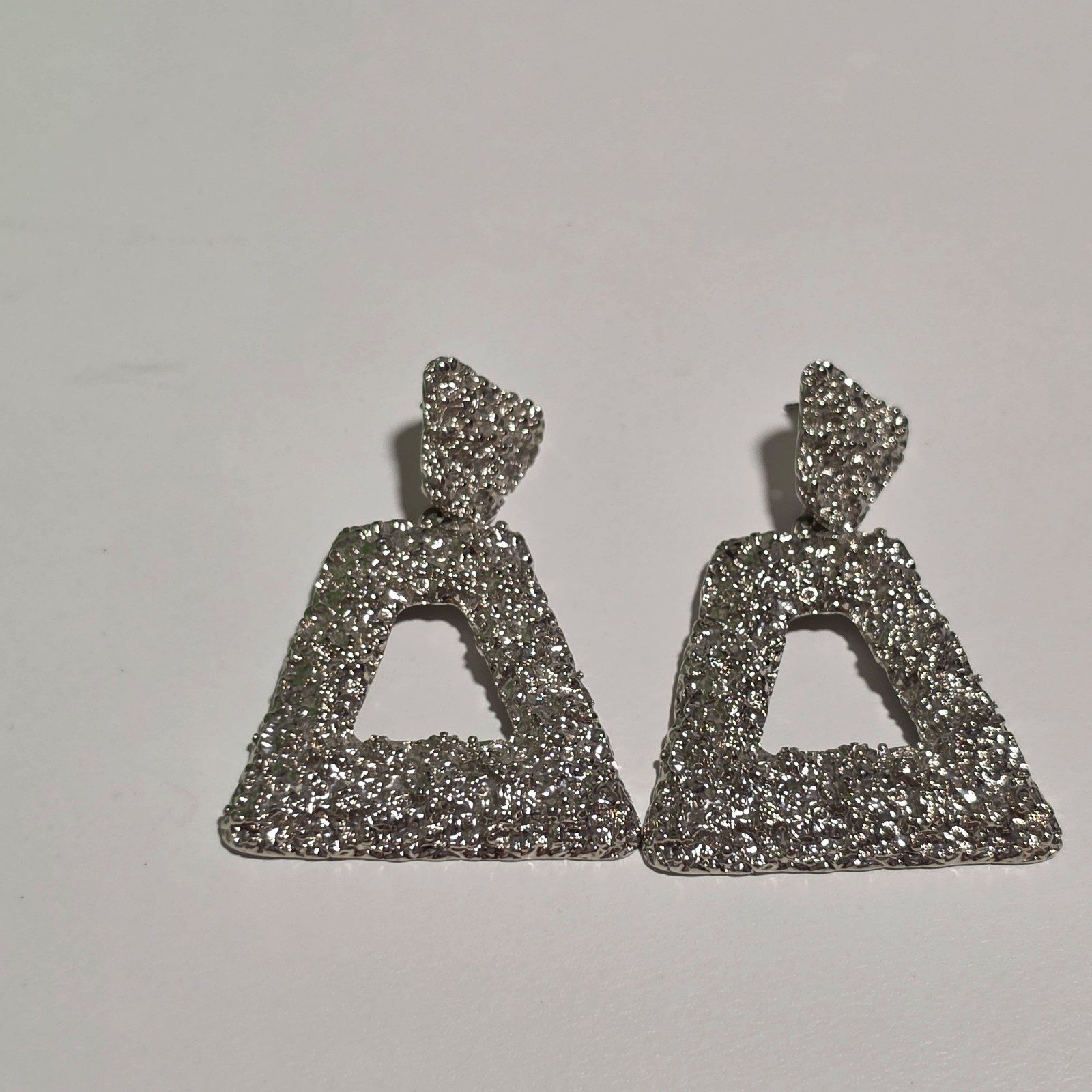 Silver Tone Textured Triangle Drop Earrings. b7 image 2