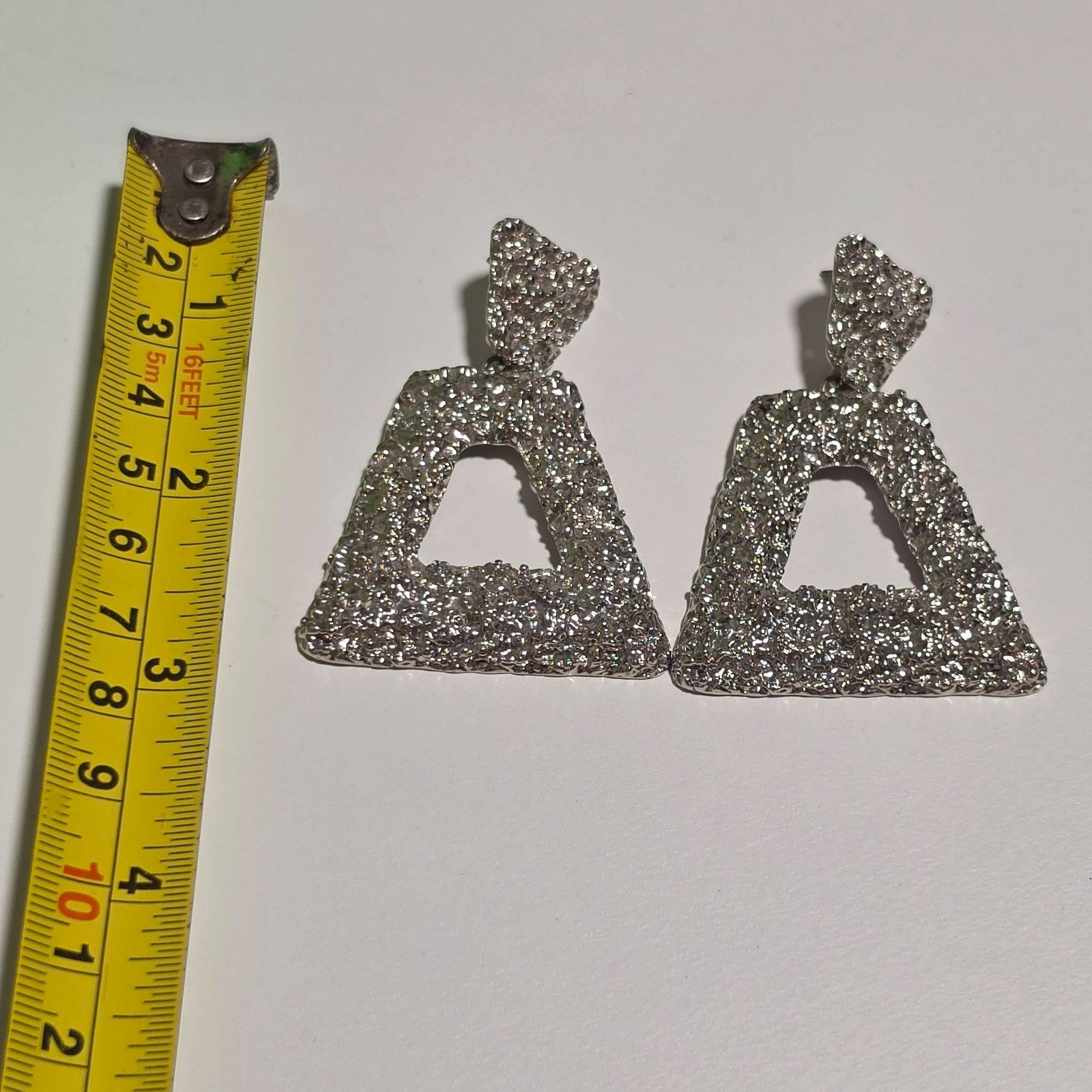 Silver Tone Textured Triangle Drop Earrings. b7 image 3