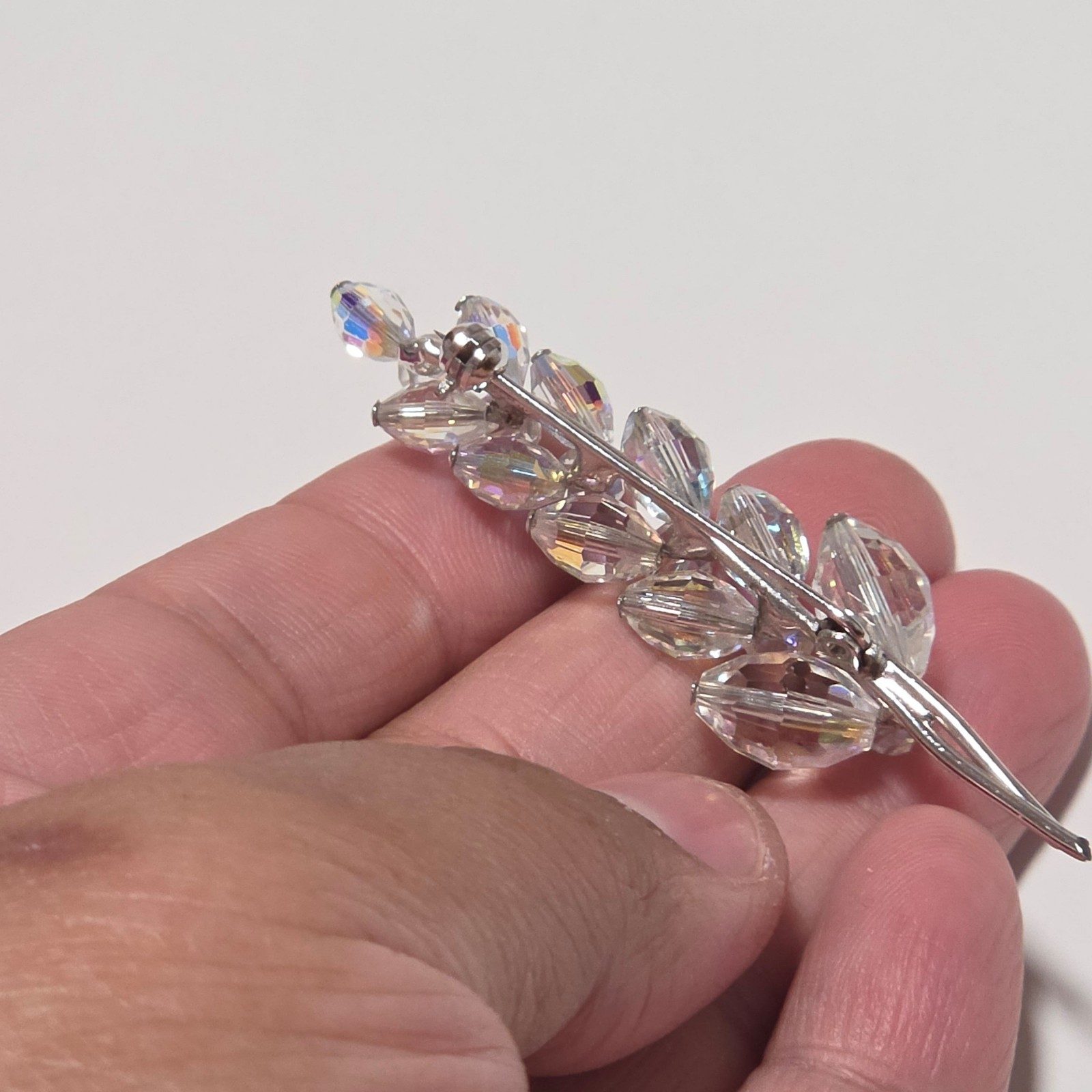 Clear Crystal Leaf Brooch Pin Silver Tone.b6 image 3