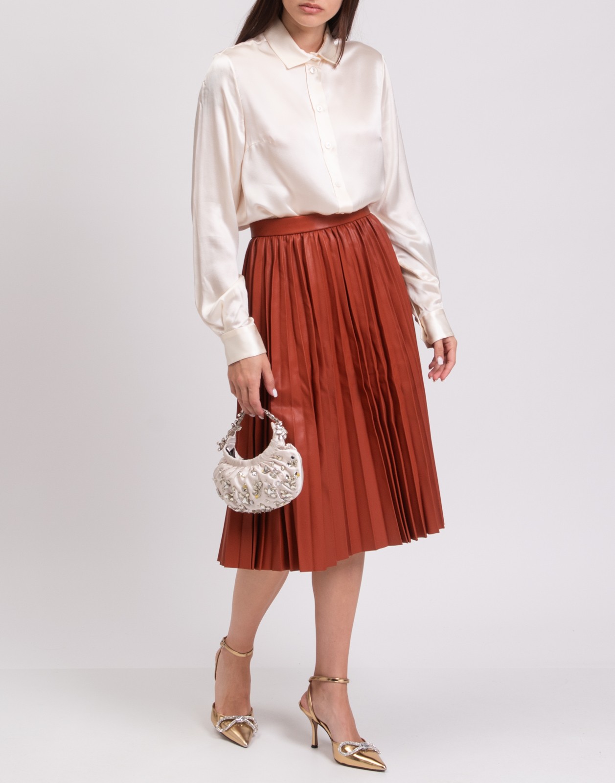 New 8 BY YOOX Faux Leather Pleated Midi Skirt Size M / IT 42 image 3