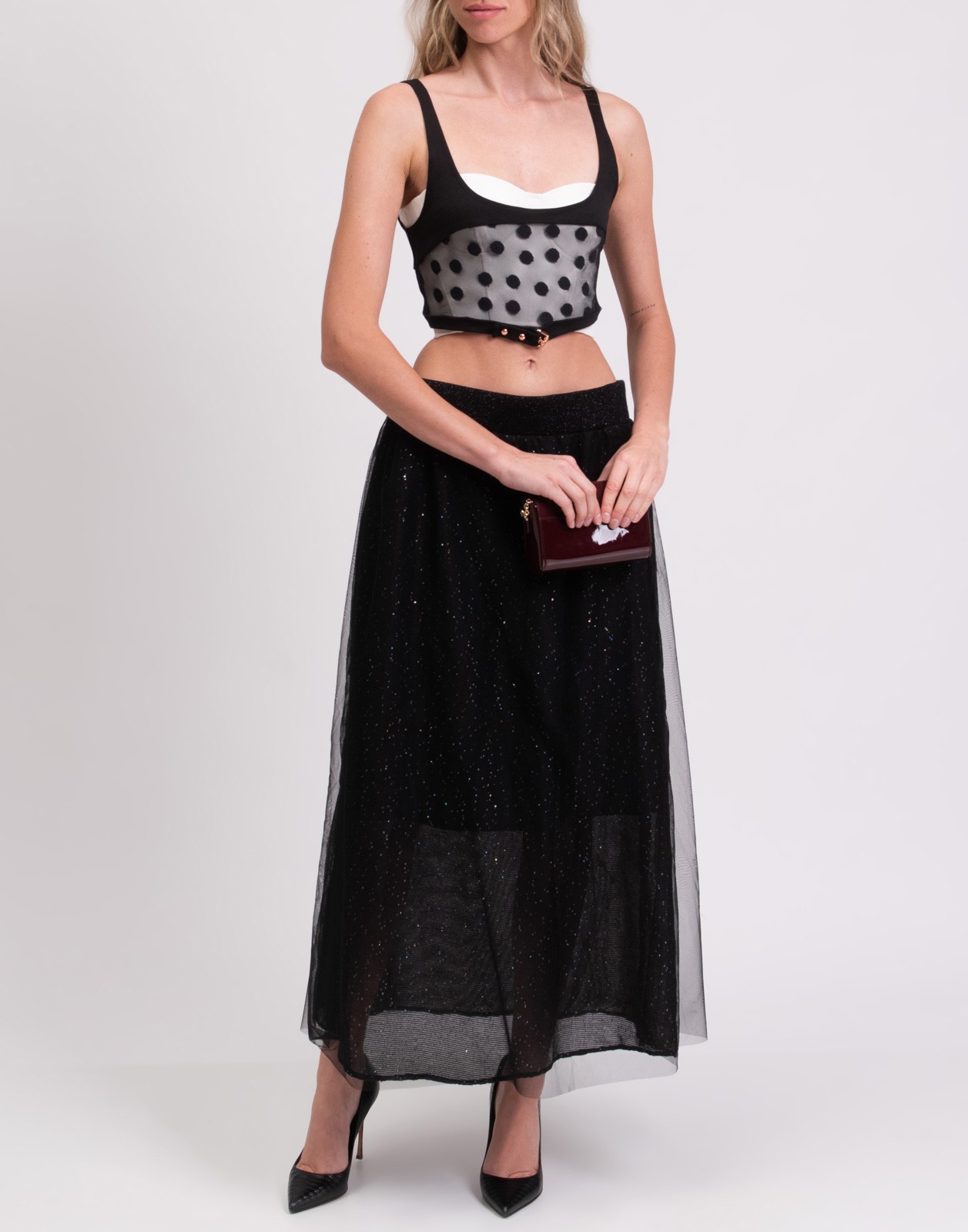 For Love & Lemons Skivvies Polka Dot Mesh Crop Top Size M image 2