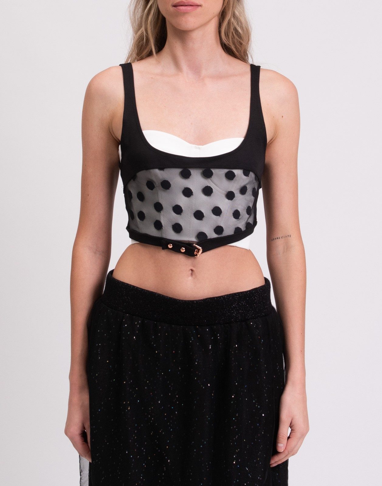 For Love & Lemons Skivvies Polka Dot Mesh Crop Top Size M image 3