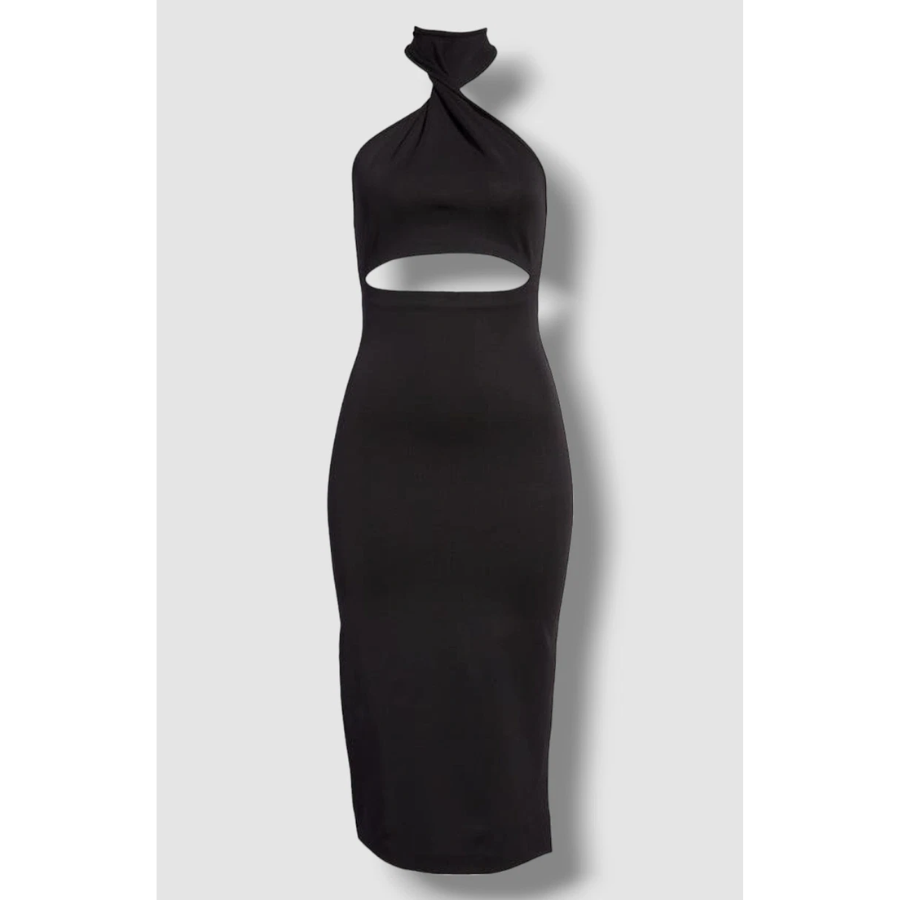 New GAUGE81 Black Abile Cut-Out Halter Midi Dress Size L