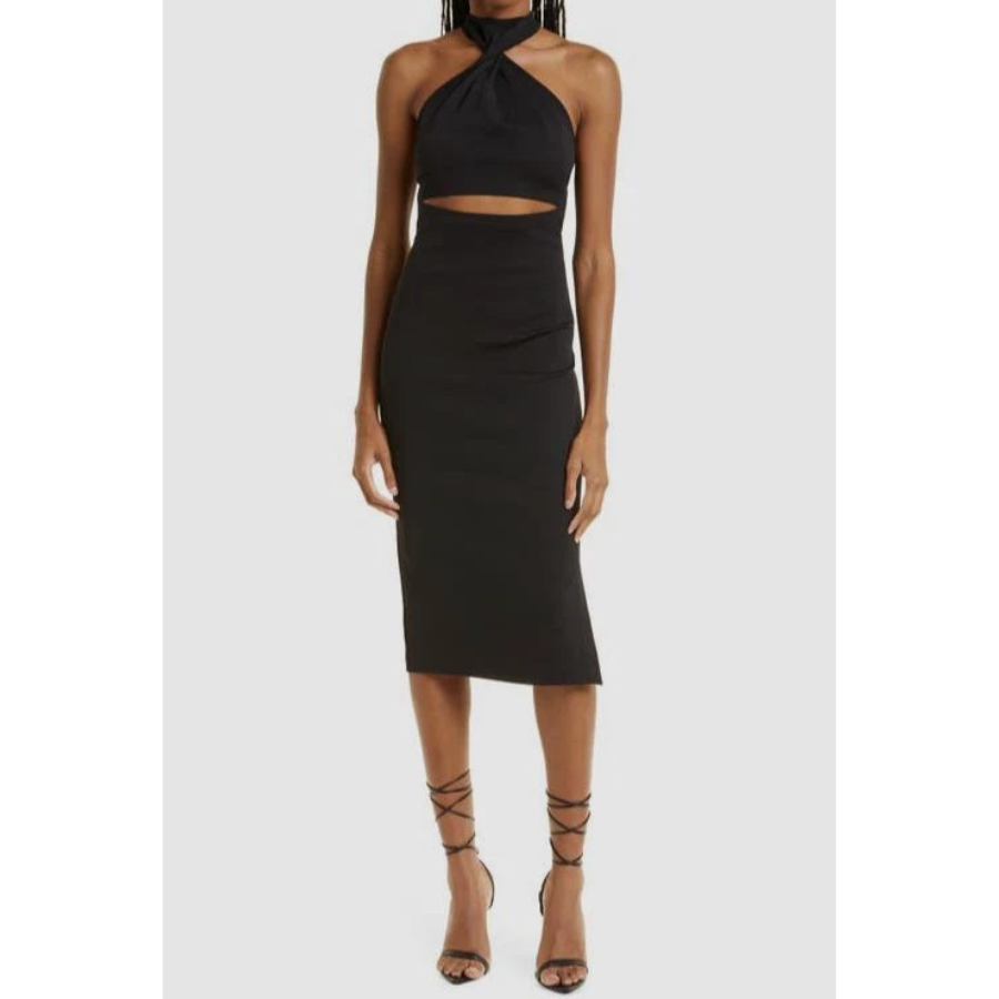 New GAUGE81 Black Abile Cut-Out Halter Midi Dress Size L image 4