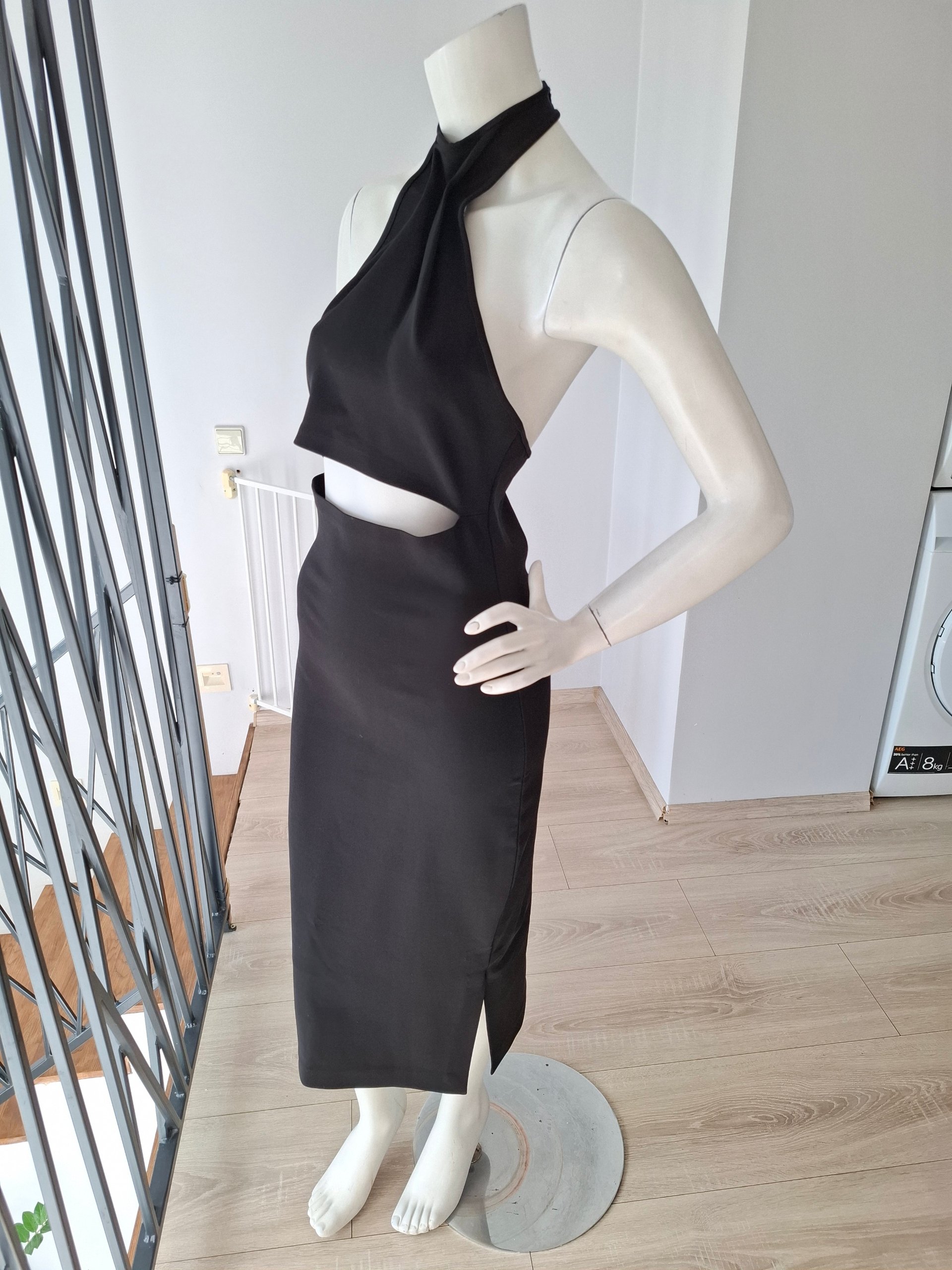 New GAUGE81 Black Abile Cut-Out Halter Midi Dress Size L image 7