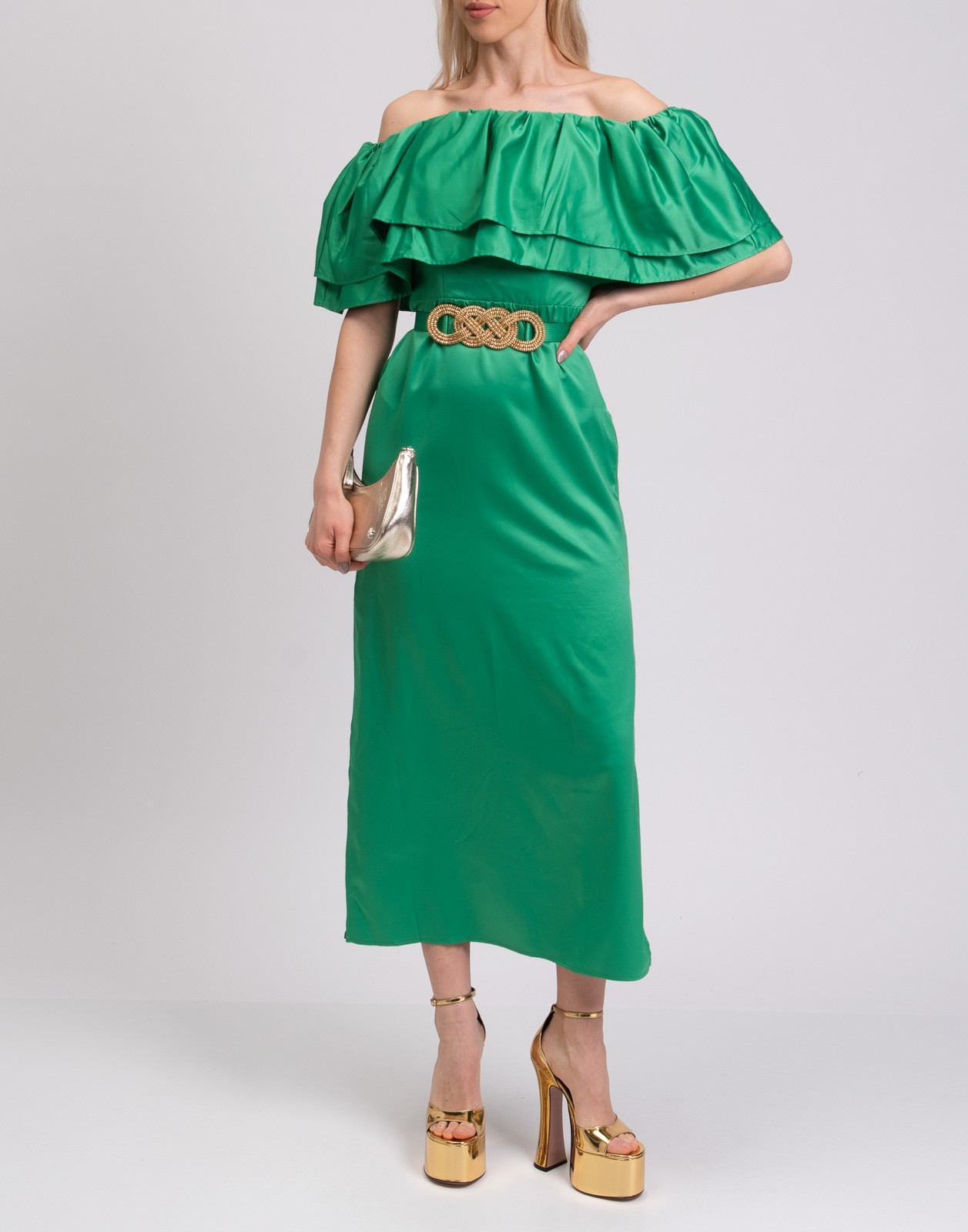 New Simona Corsellini Green Off-Shoulder Maxi Dress Size M image 2