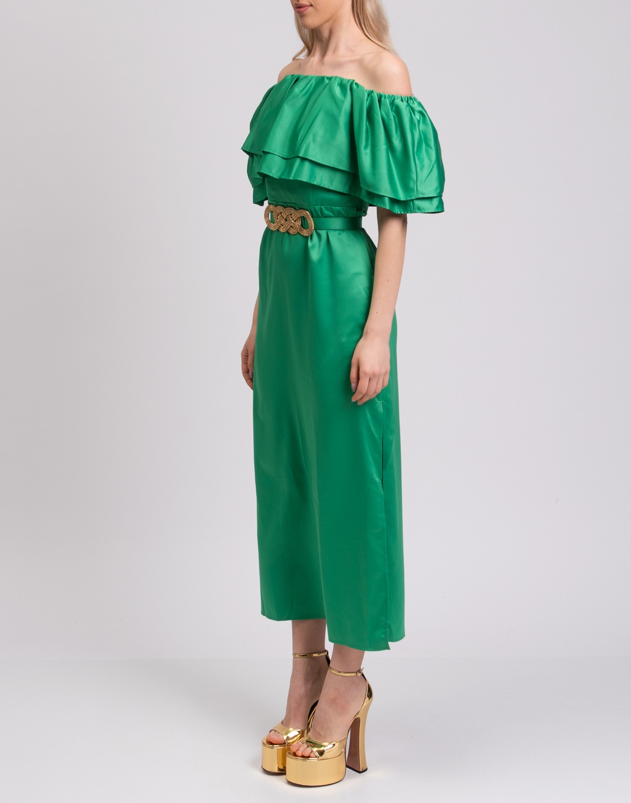 New Simona Corsellini Green Off-Shoulder Maxi Dress Size M image 4