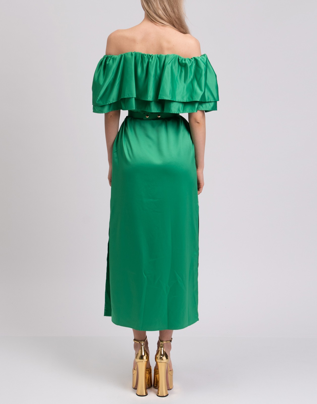 New Simona Corsellini Green Off-Shoulder Maxi Dress Size M image 5