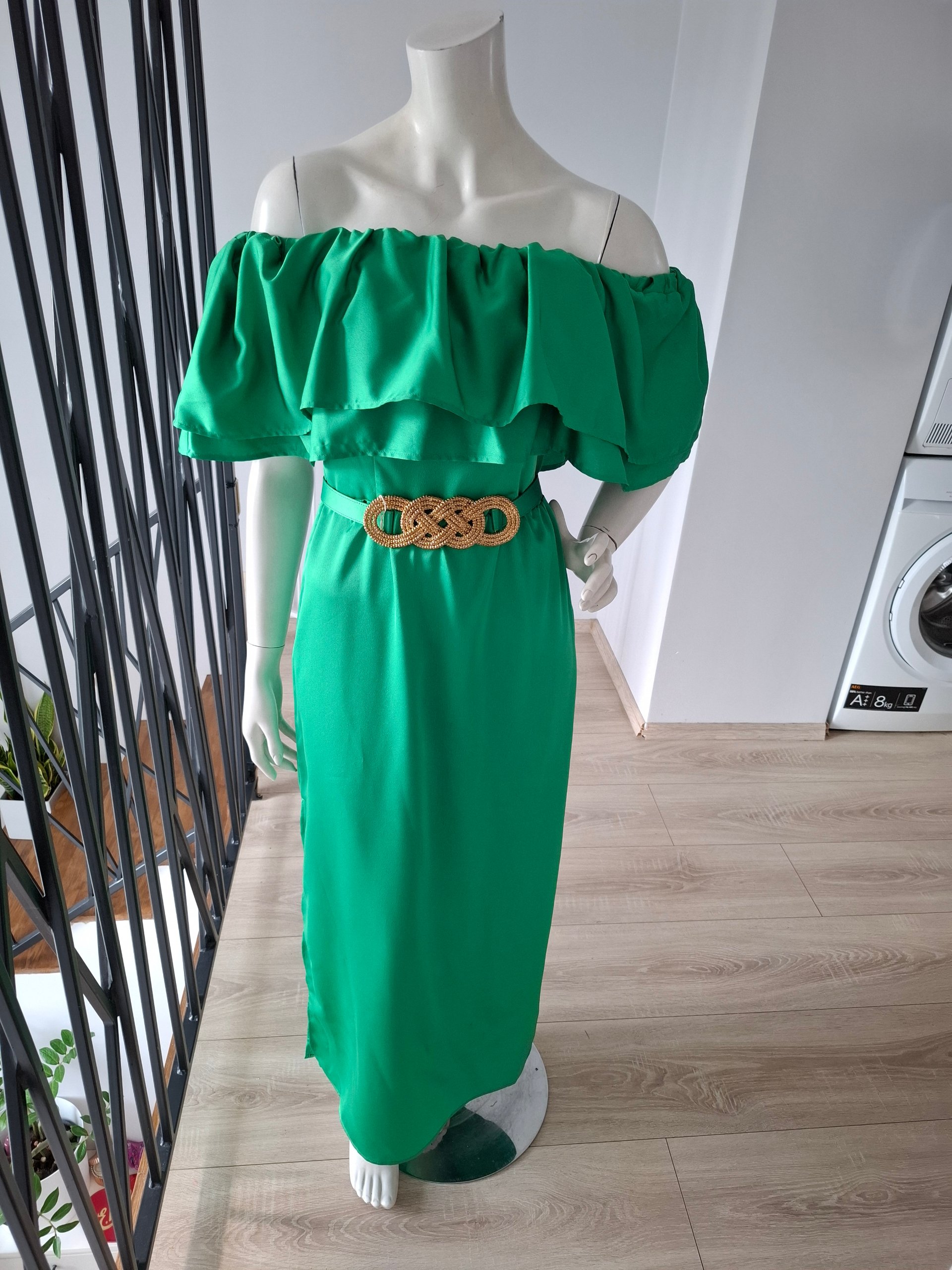 New Simona Corsellini Green Off-Shoulder Maxi Dress Size M image 8
