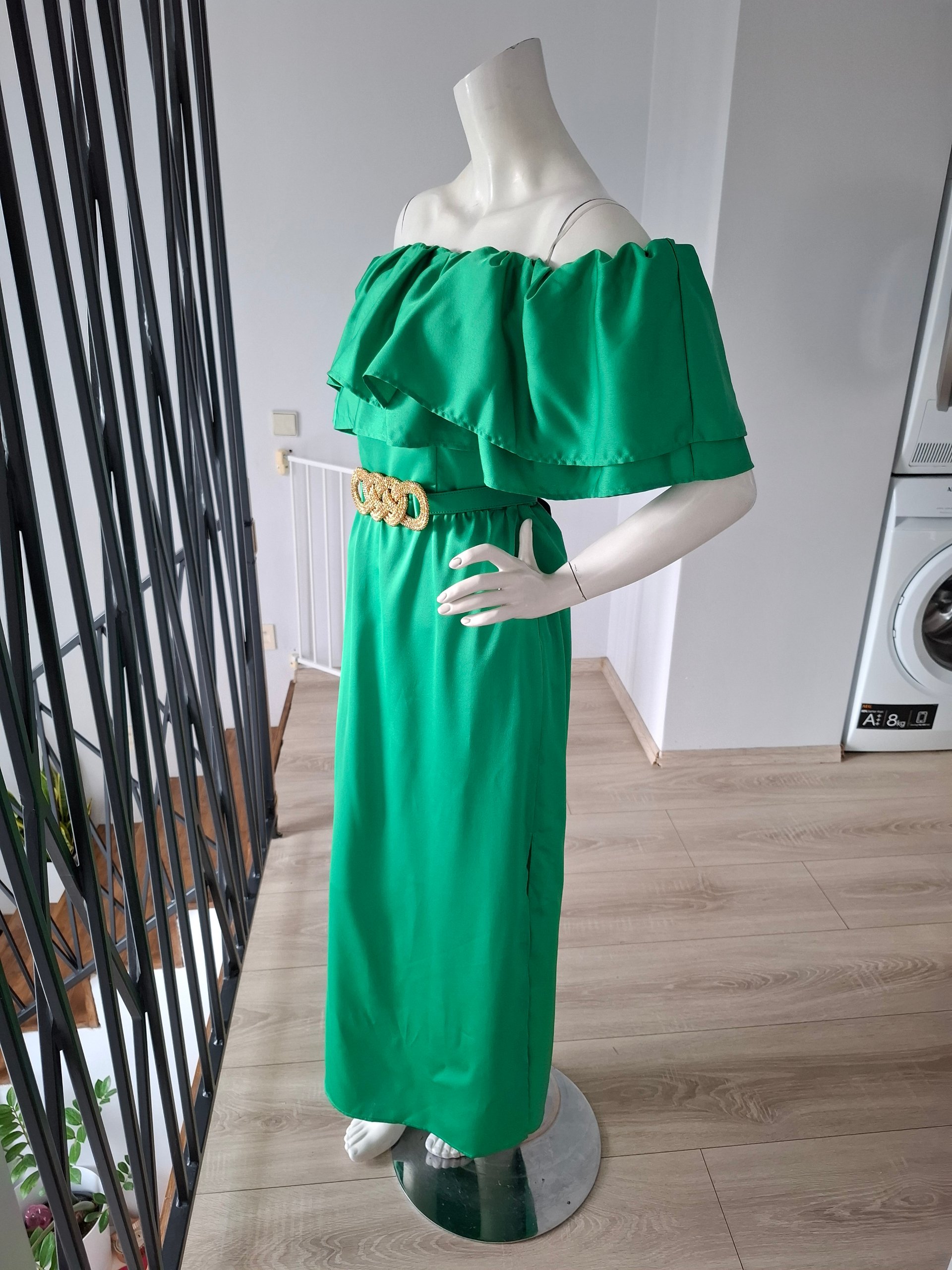 New Simona Corsellini Green Off-Shoulder Maxi Dress Size M image 9