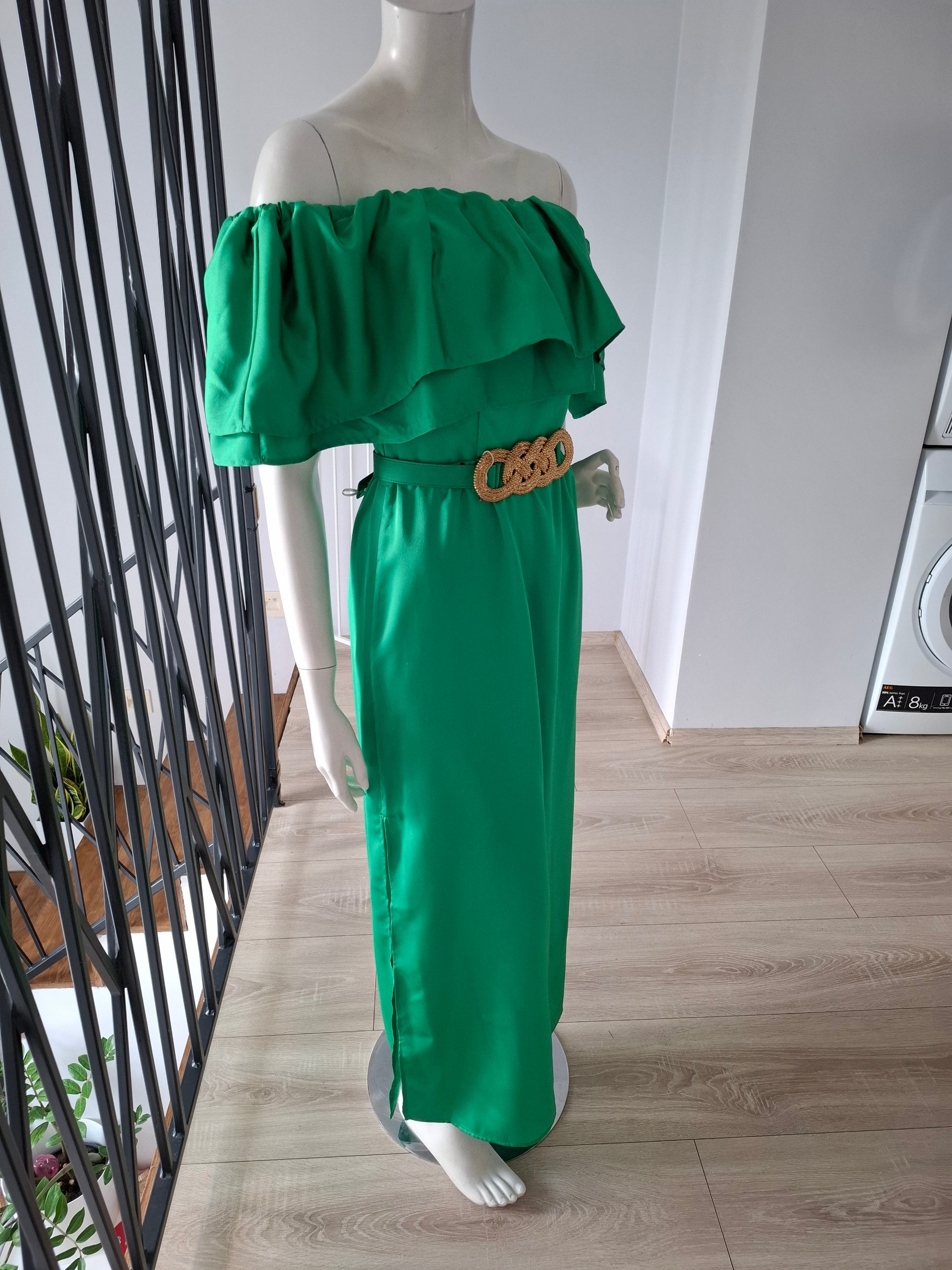 New Simona Corsellini Green Off-Shoulder Maxi Dress Size M image 10