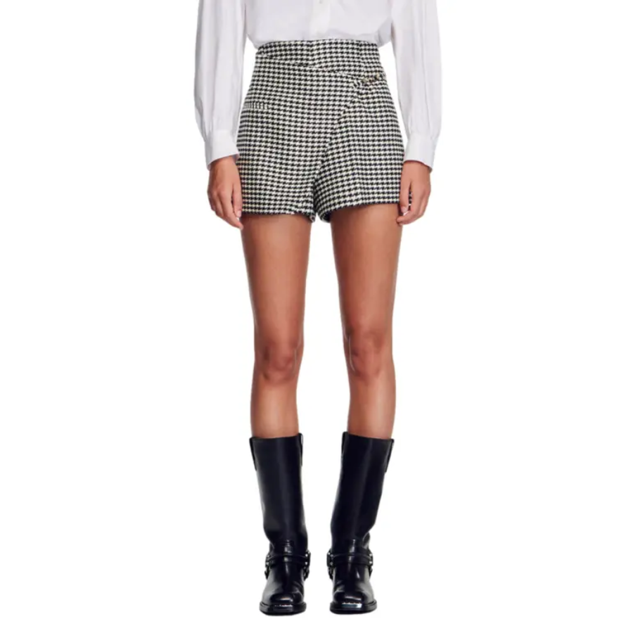 New Sandro Houndstooth Tweed Skort Size 36 / S image 3