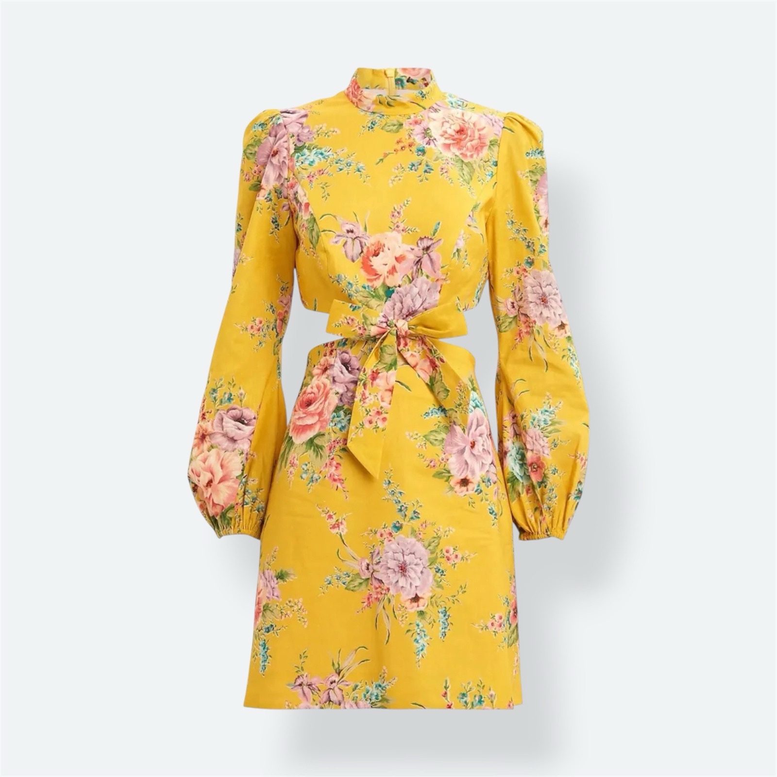 Zimmermann Zinnia Cut Out Bow Mini Dress 0 / AU 8 / US 4 Yellow Floral Sleeves image 3
