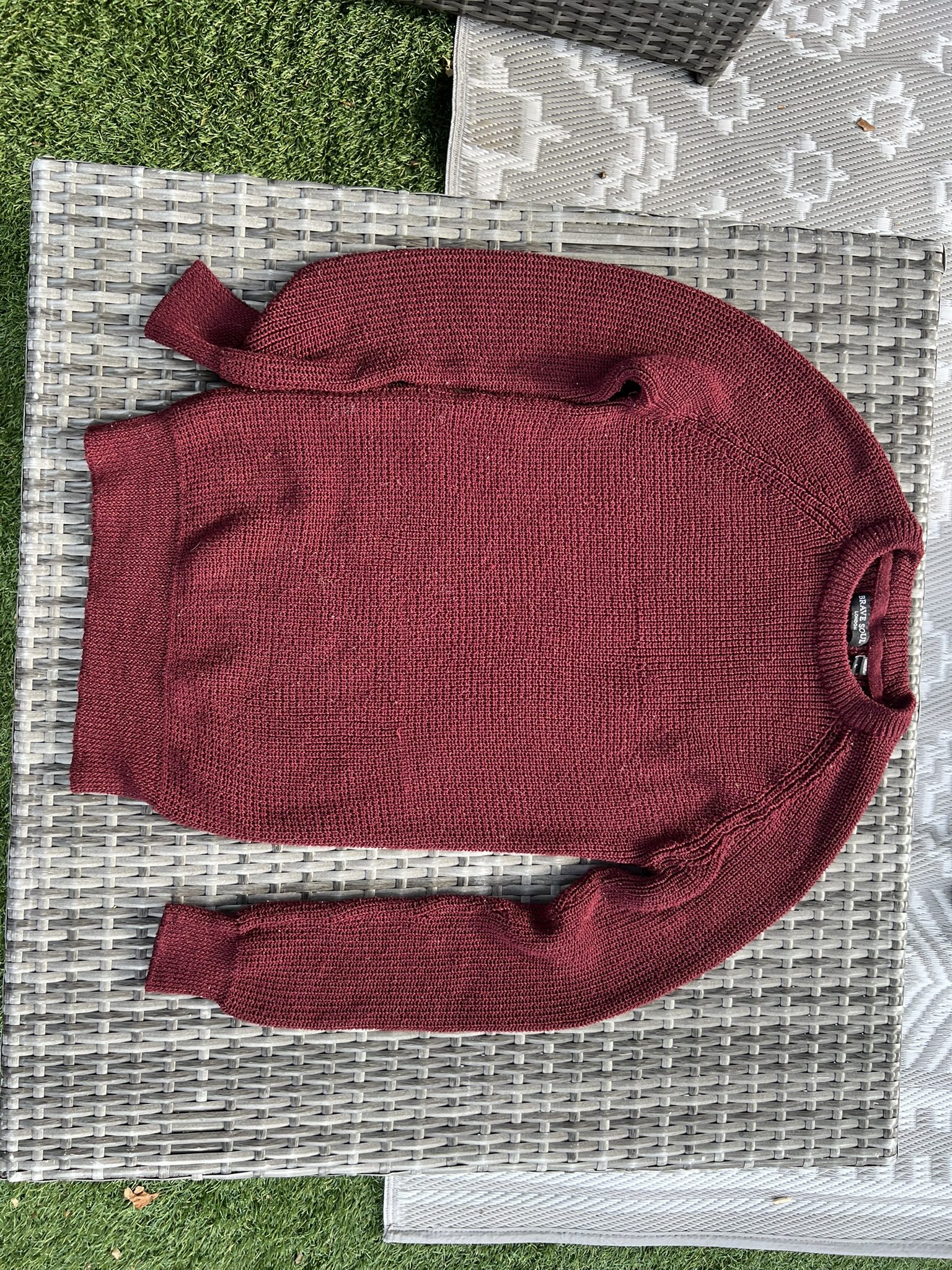 Brave Soul Women's Burgundy Knit Jumper Large