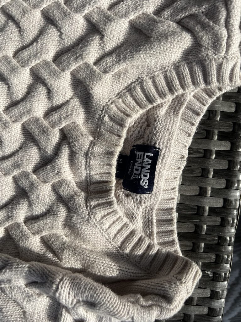 Lands' End Cream Cable Knit Wool Sweater Large image 2