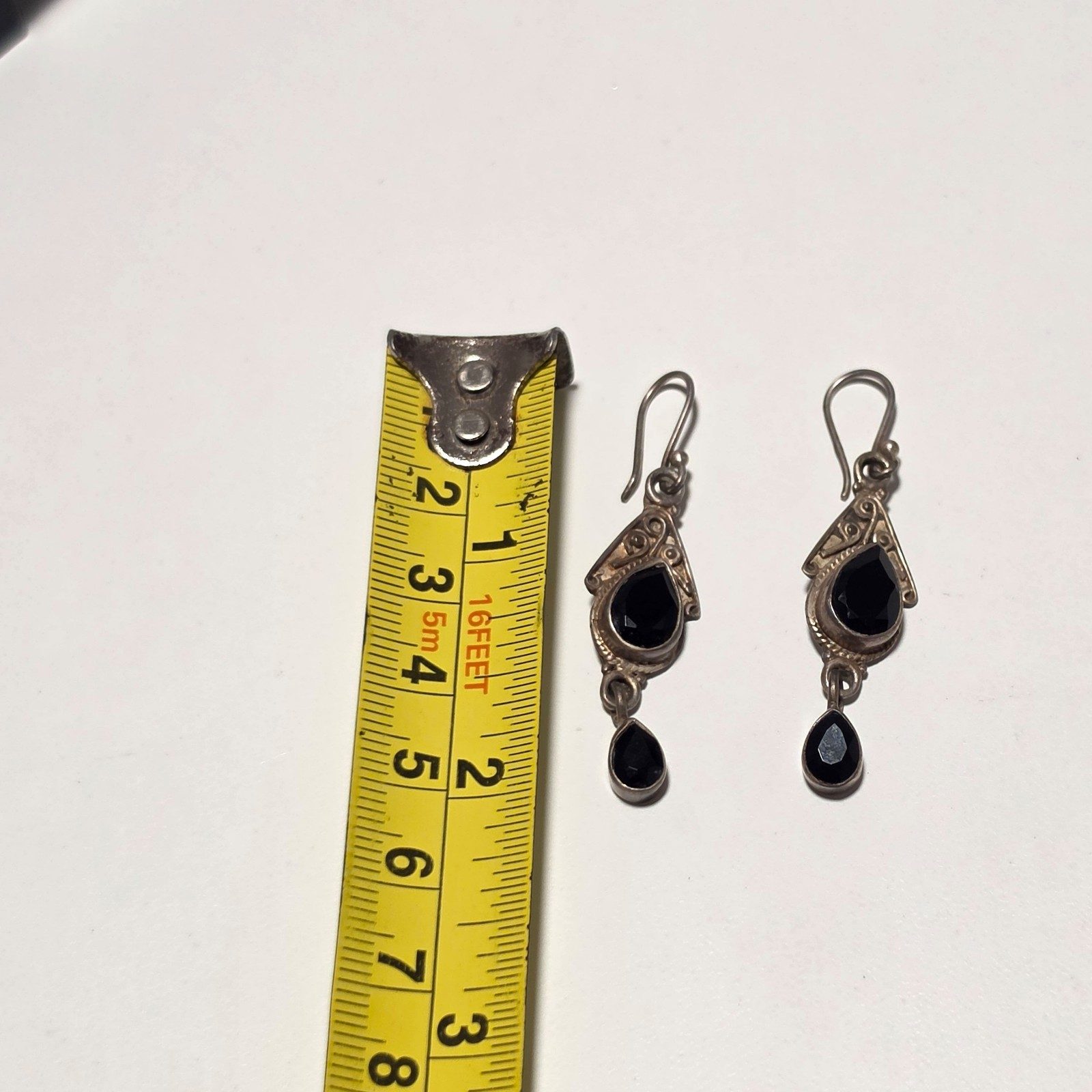 Vintage 925 Silver & Black Stone Drop Earrings.b6 image 3