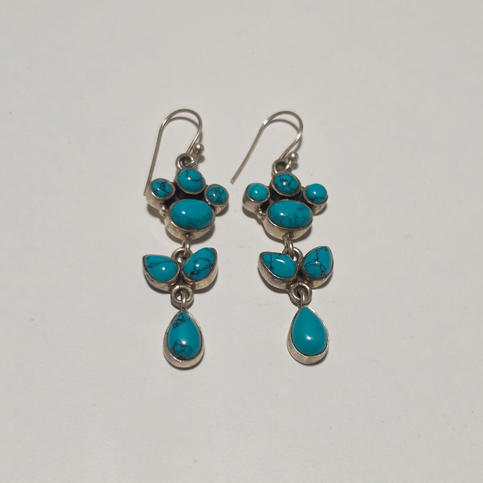 Vintage Silver & Turquoise Drop Dangle Earrings .b6