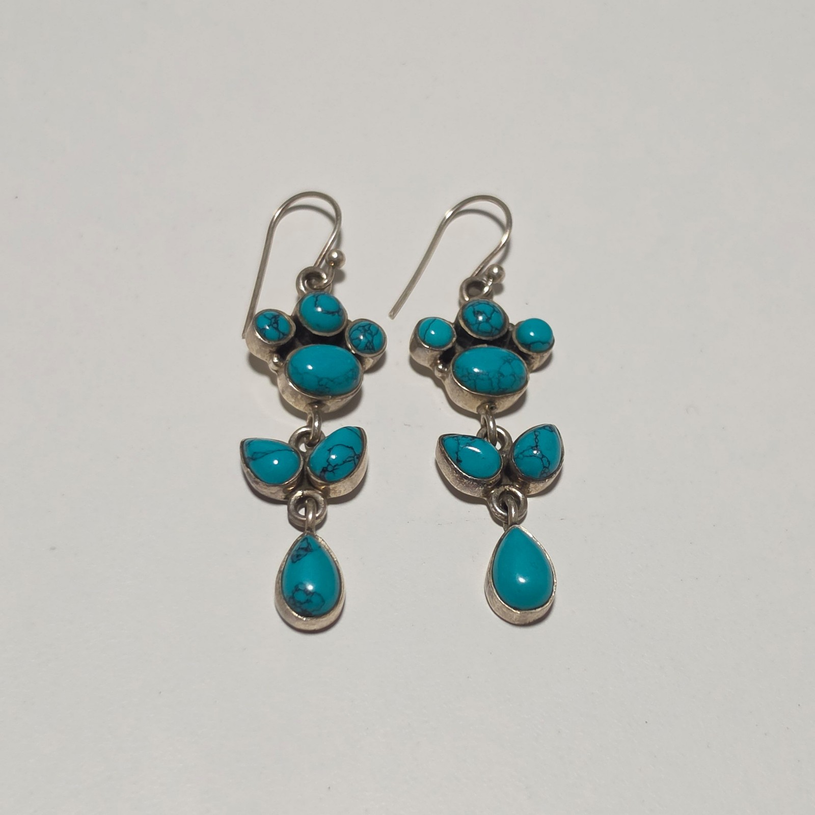 Vintage Silver & Turquoise Drop Dangle Earrings .b6 image 2