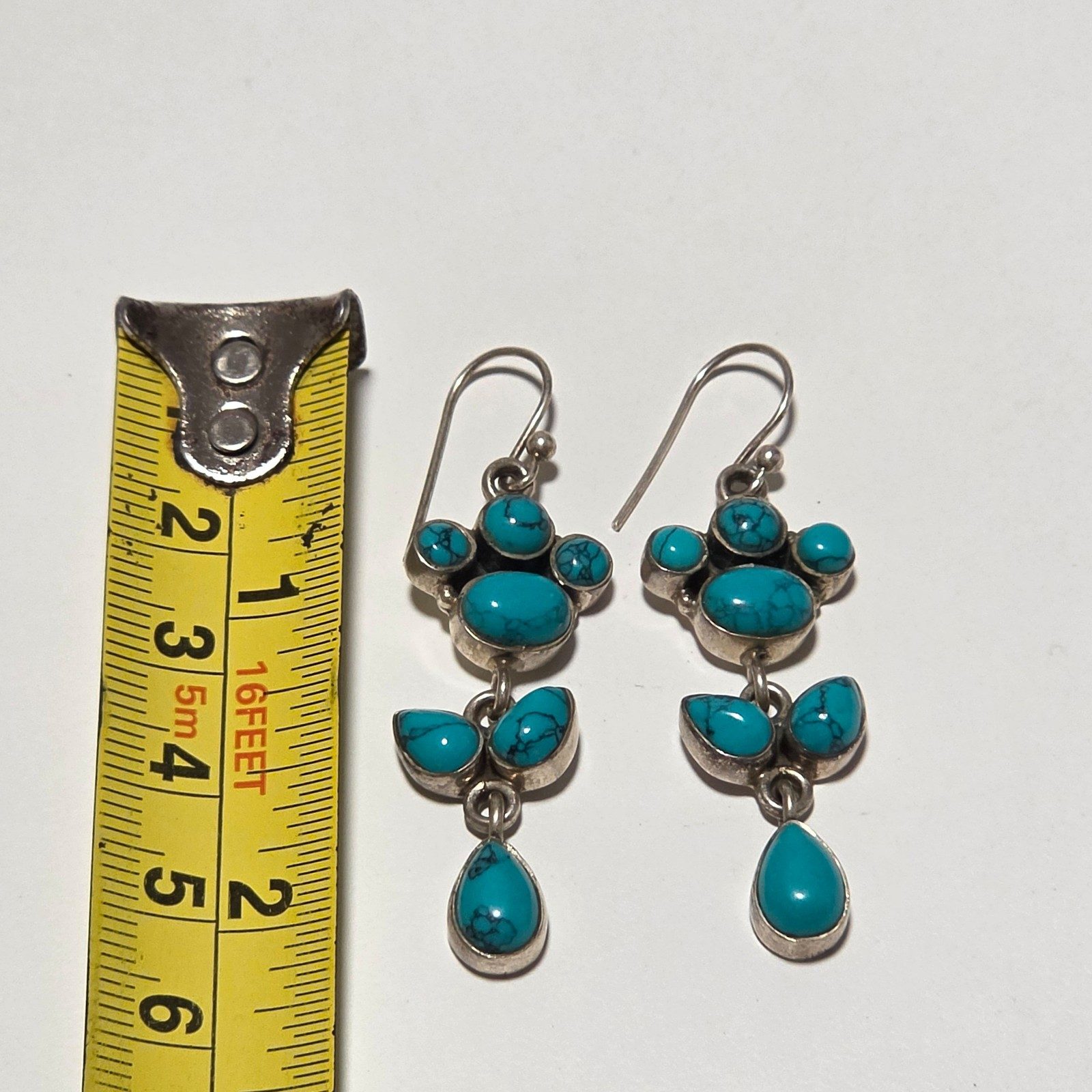 Vintage Silver & Turquoise Drop Dangle Earrings .b6 image 3
