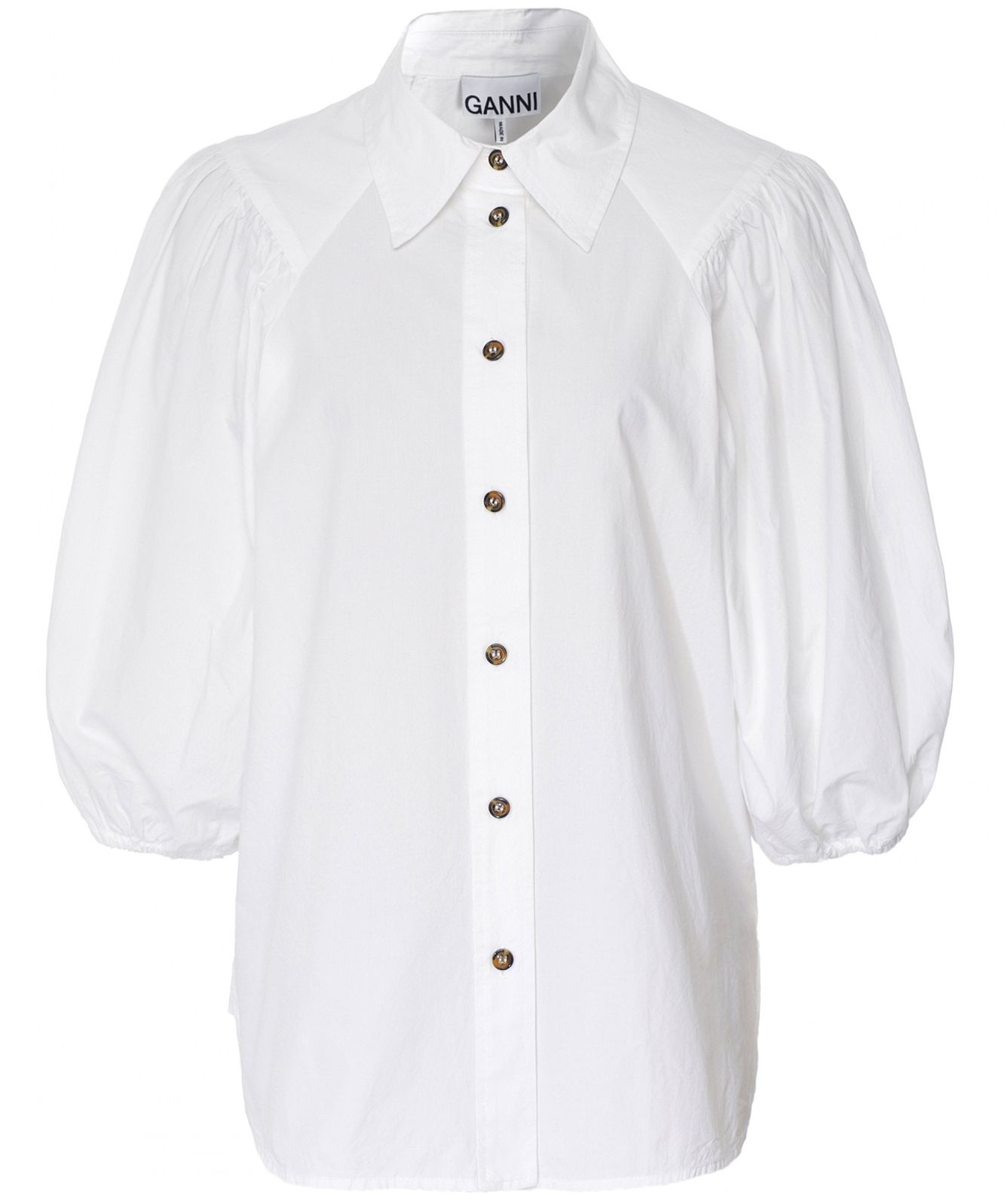 Ganni White Puff Sleeve Cotton Shirt Medium