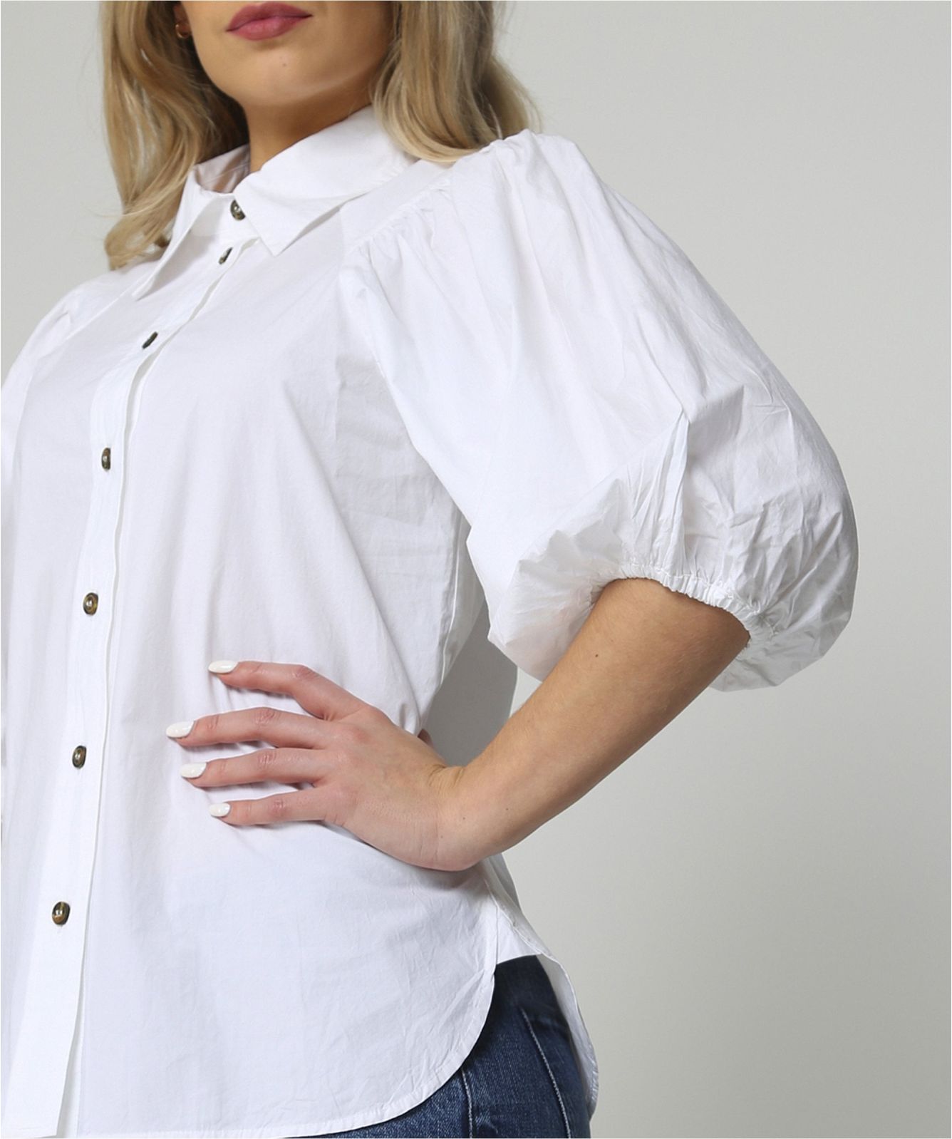 Ganni White Puff Sleeve Cotton Shirt Medium image 4