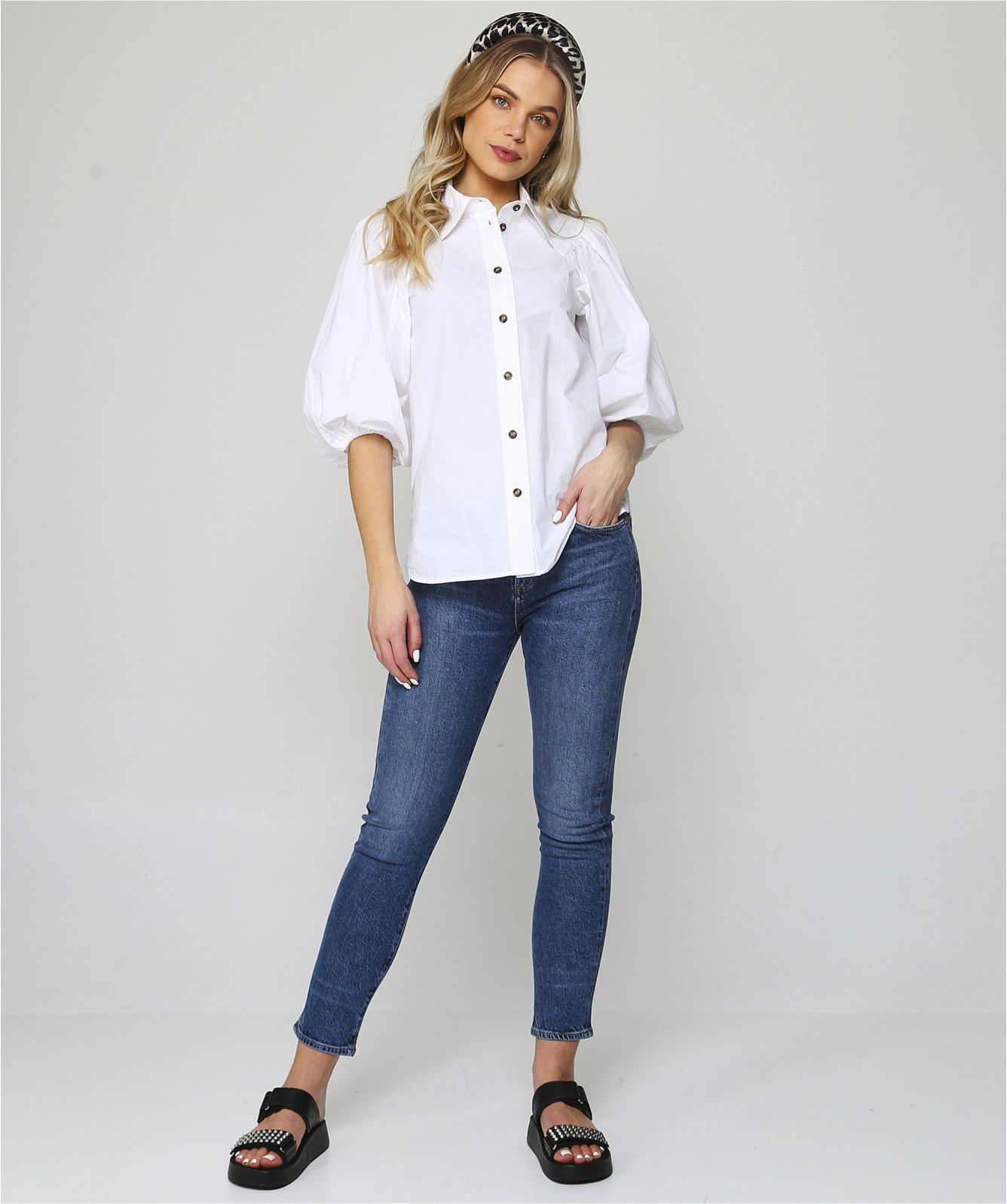 Ganni White Puff Sleeve Cotton Shirt Medium image 5