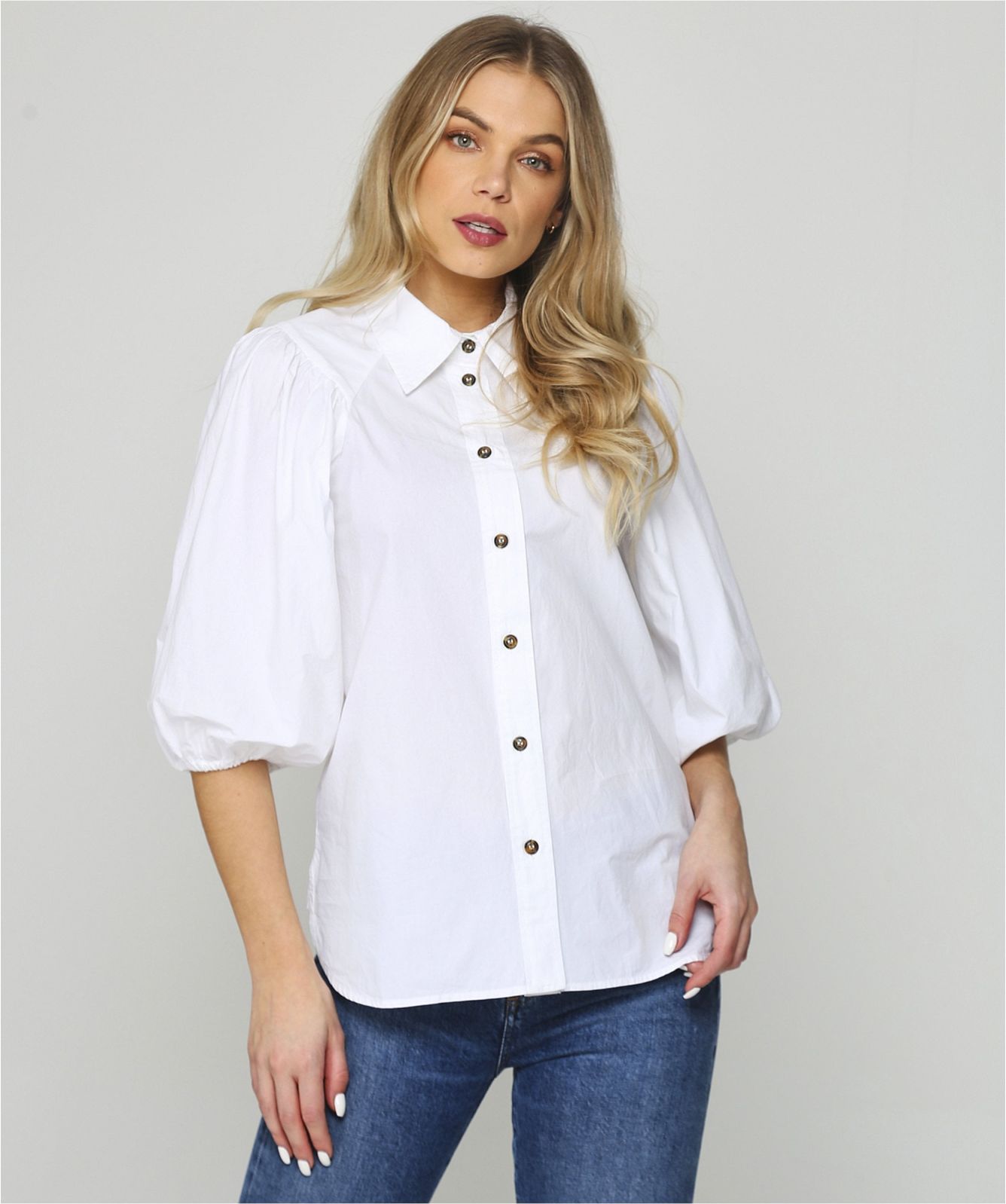 Ganni White Puff Sleeve Cotton Shirt Medium image 3