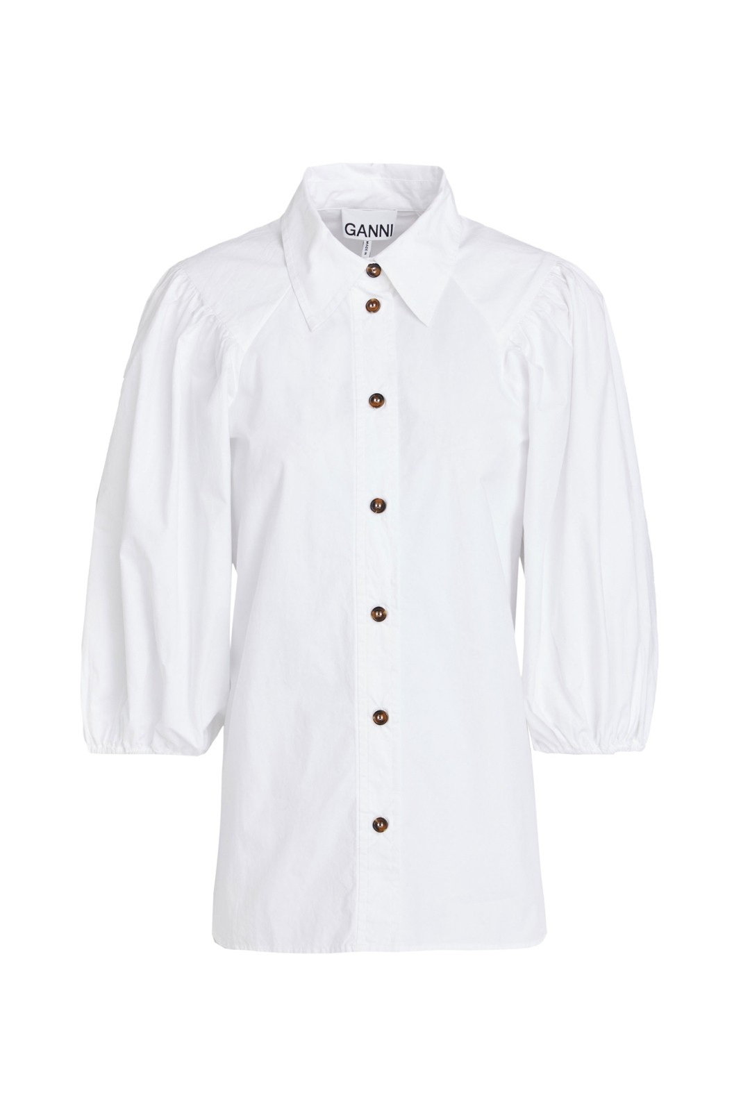 Ganni White Puff Sleeve Cotton Shirt Medium image 2