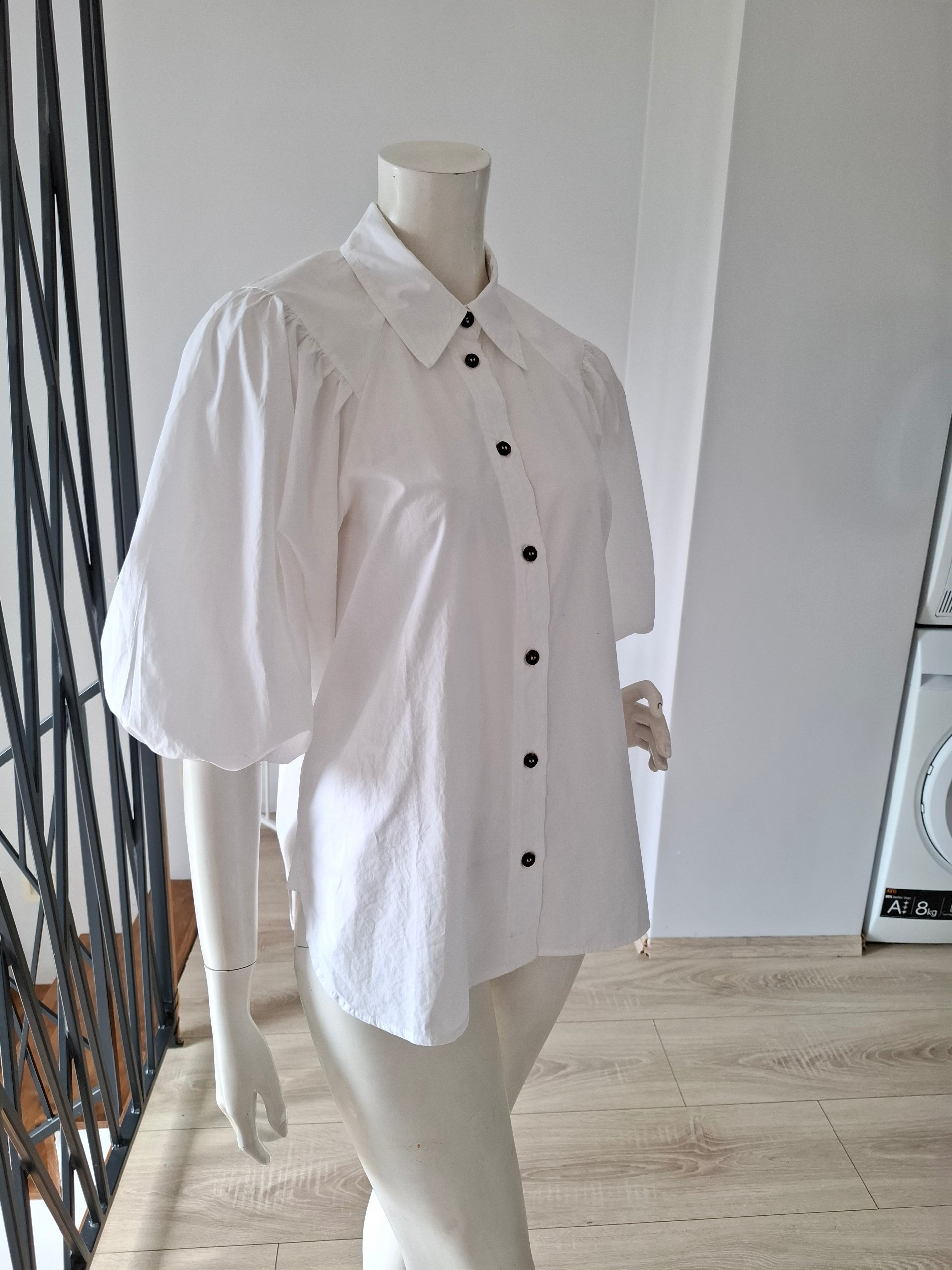 Ganni White Puff Sleeve Cotton Shirt Medium image 9