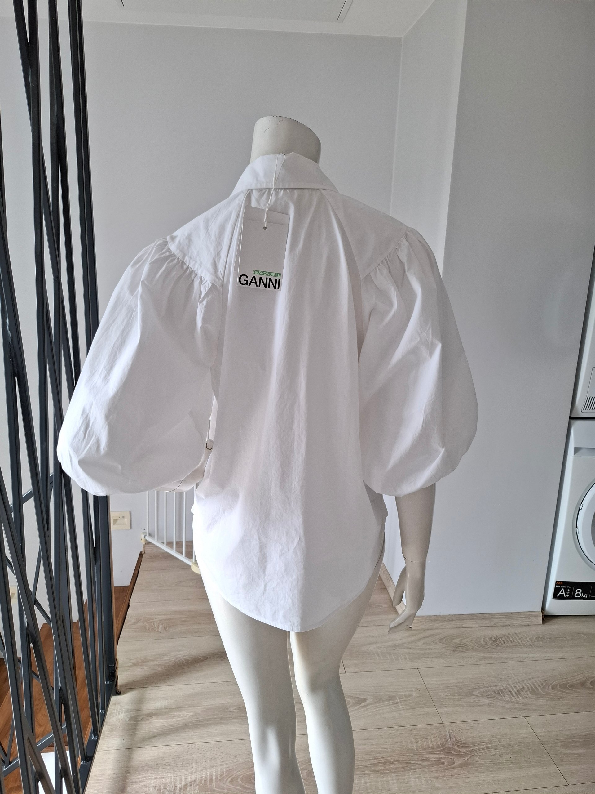 Ganni White Puff Sleeve Cotton Shirt Medium image 10