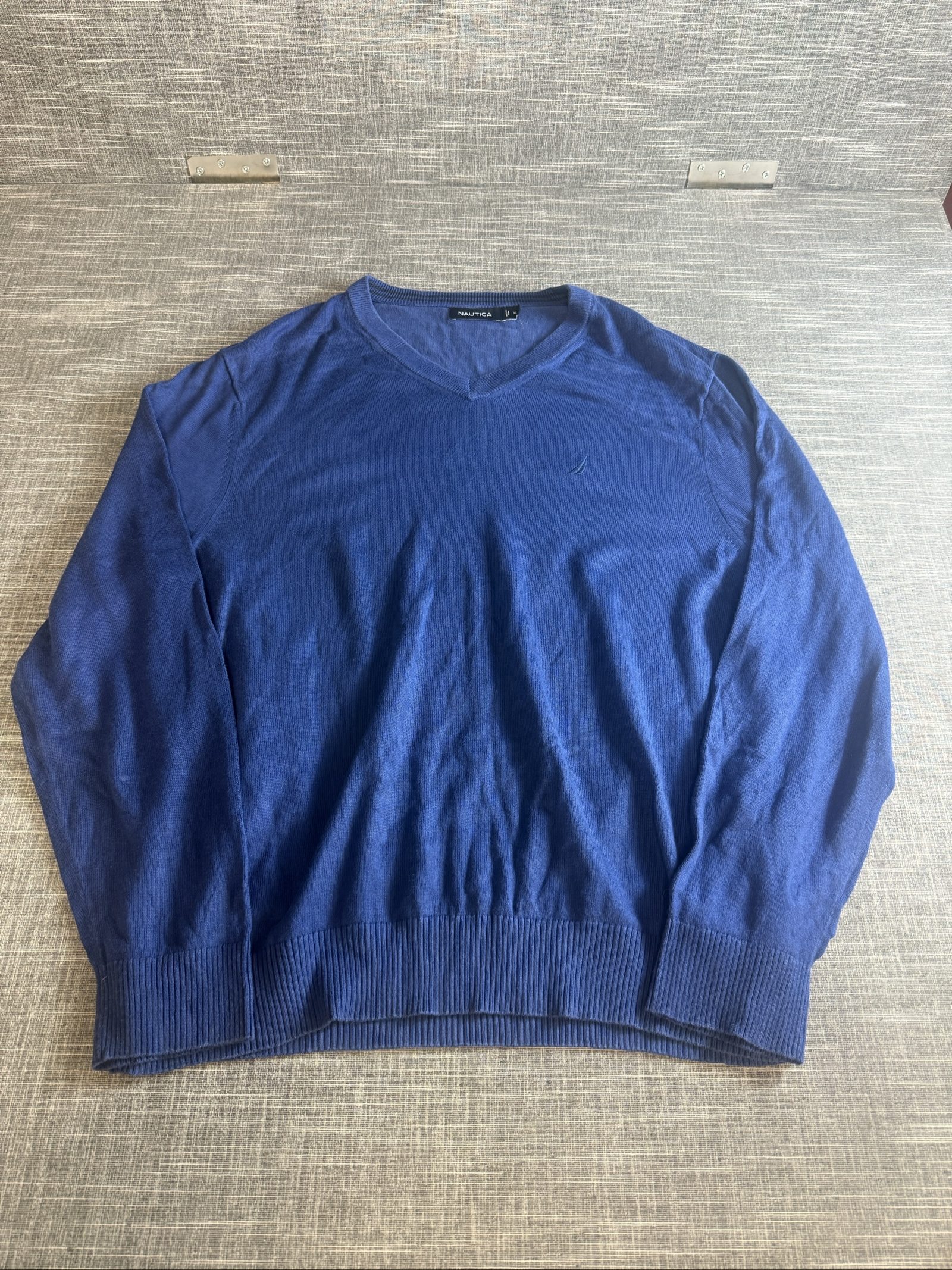 Nautica Men's Blue V-Neck Cotton Viscose Sweater XL Classic Fit