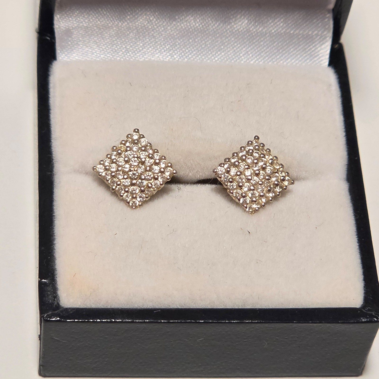 Sterling Silver Tone Rhinestone Square Stud Earrings .b6 image 3
