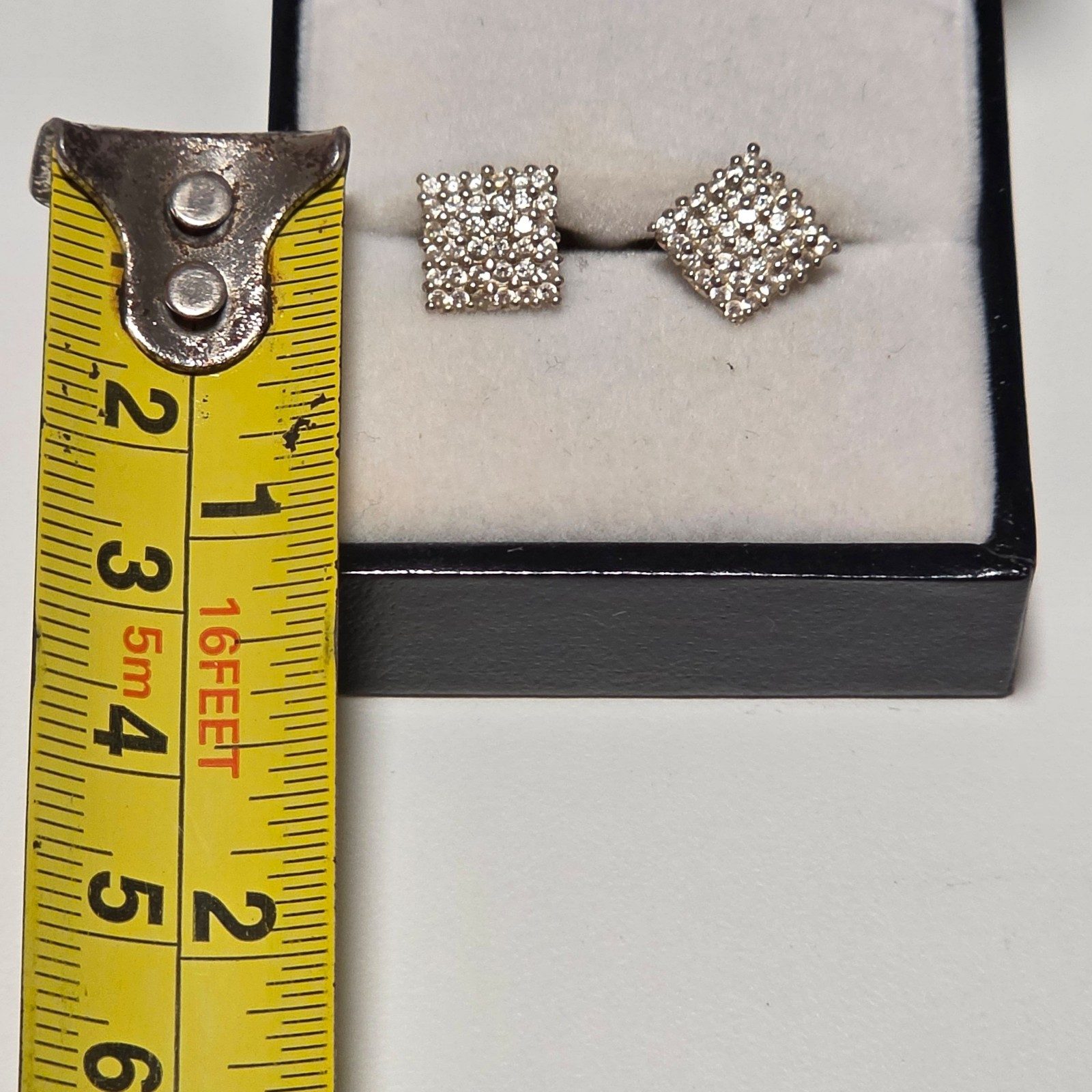 Sterling Silver Tone Rhinestone Square Stud Earrings .b6 image 4