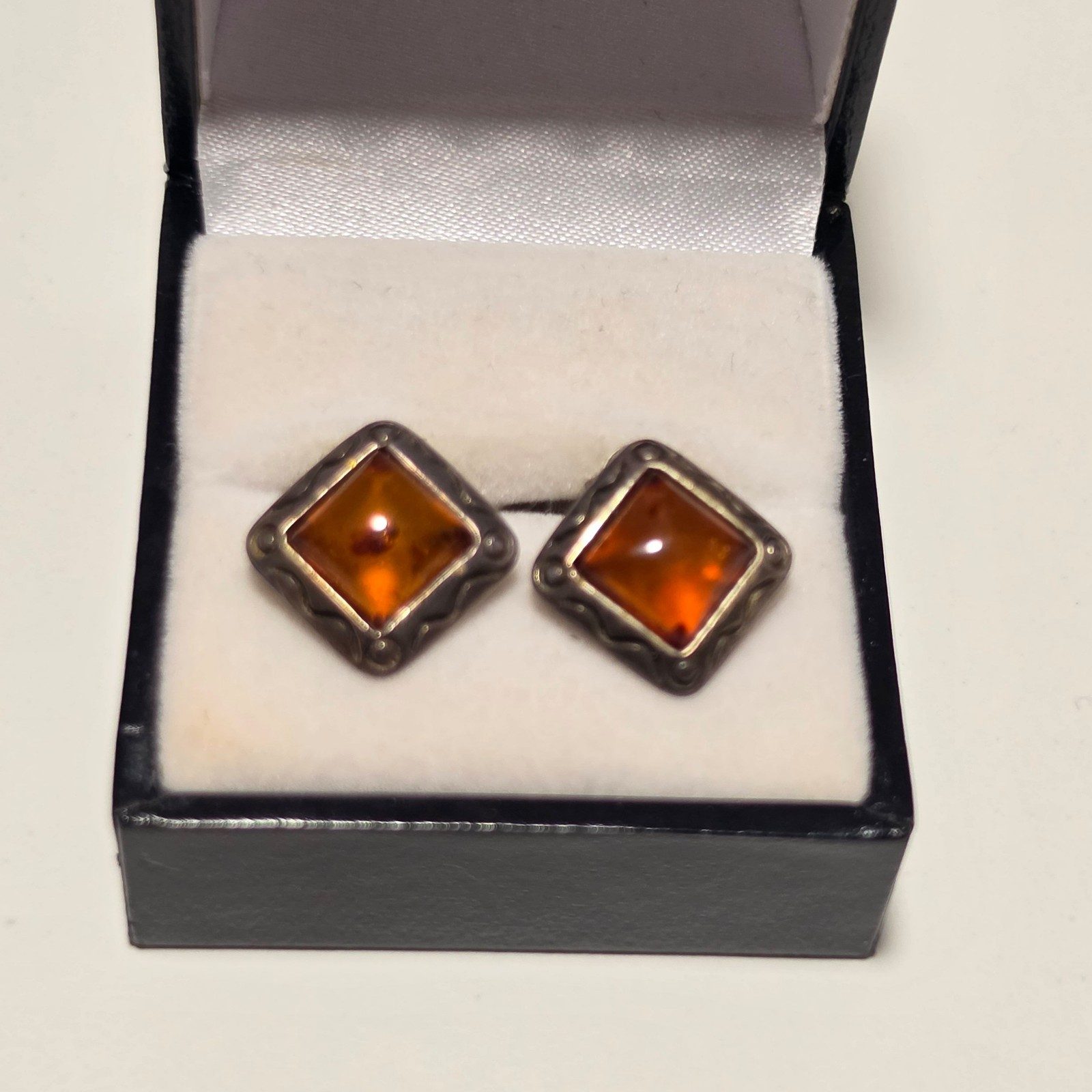 Vintage Amber sterling Silver Tone Square Earrings.b6 image 2