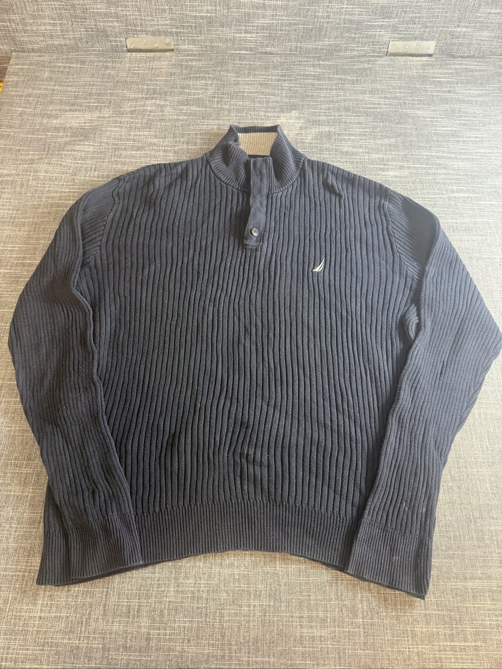 Nautica Men’s Ribbed Cotton 1/4 Zip Sweater XL Navy Blue