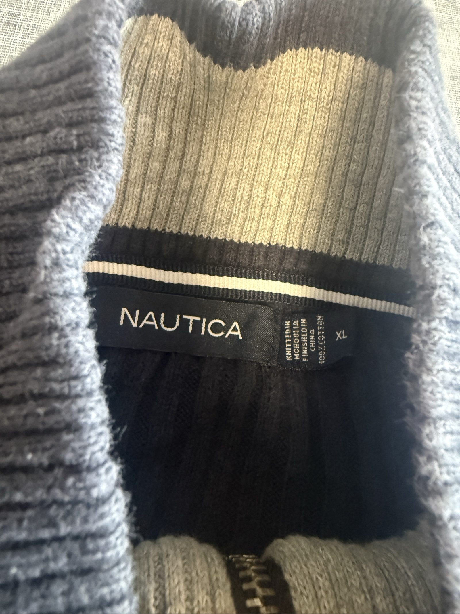 Nautica Men’s Ribbed Cotton 1/4 Zip Sweater XL Navy Blue image 3
