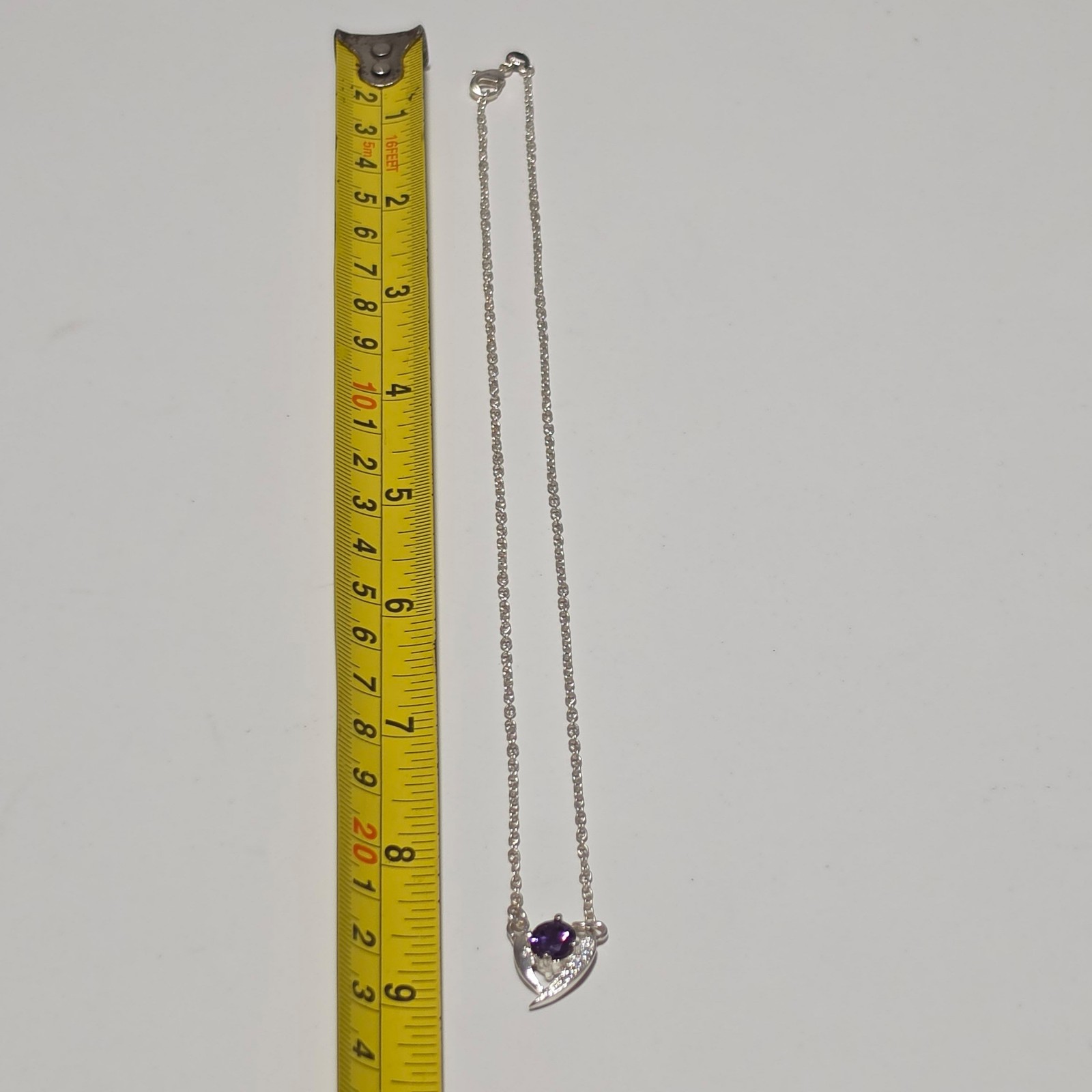 925 Silver Purple Stone Heart Pendant Necklace .b6 image 3