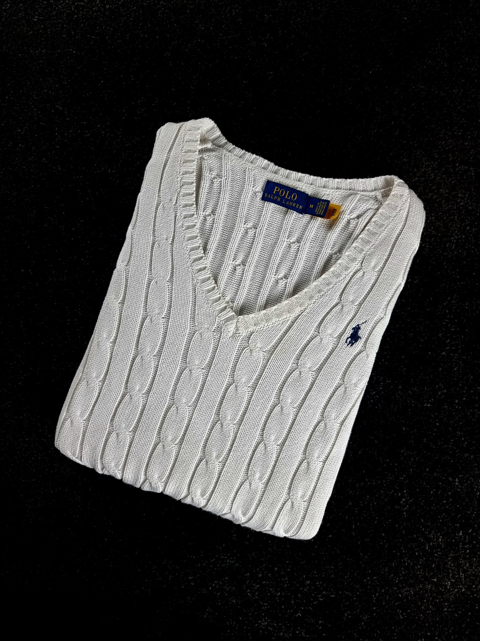 Sweater Cable Knit Polo Ralph Lauren Women M White